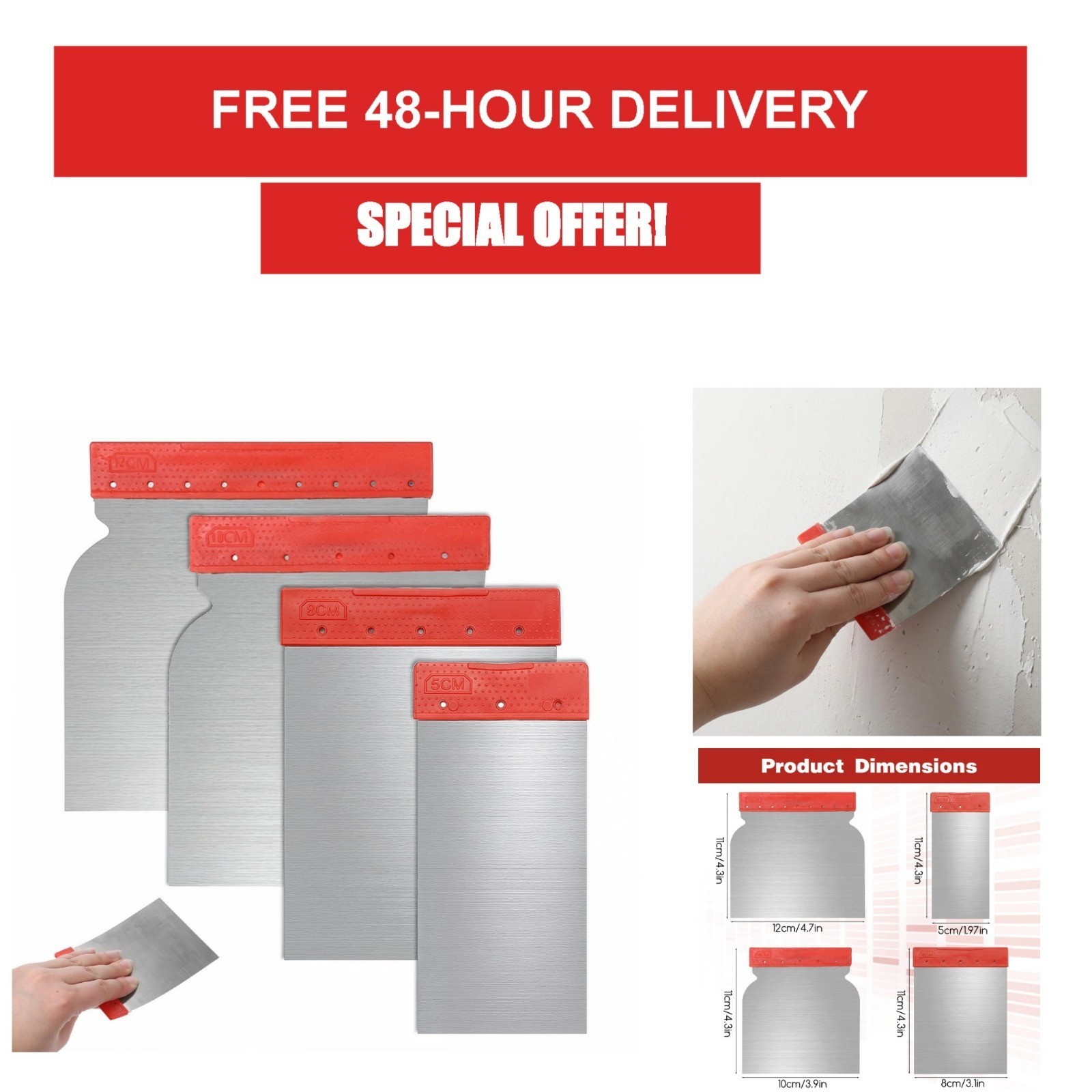 4Pcs Stainless Steel Putty Knife Set - Multi-Purpose Scraper Tools