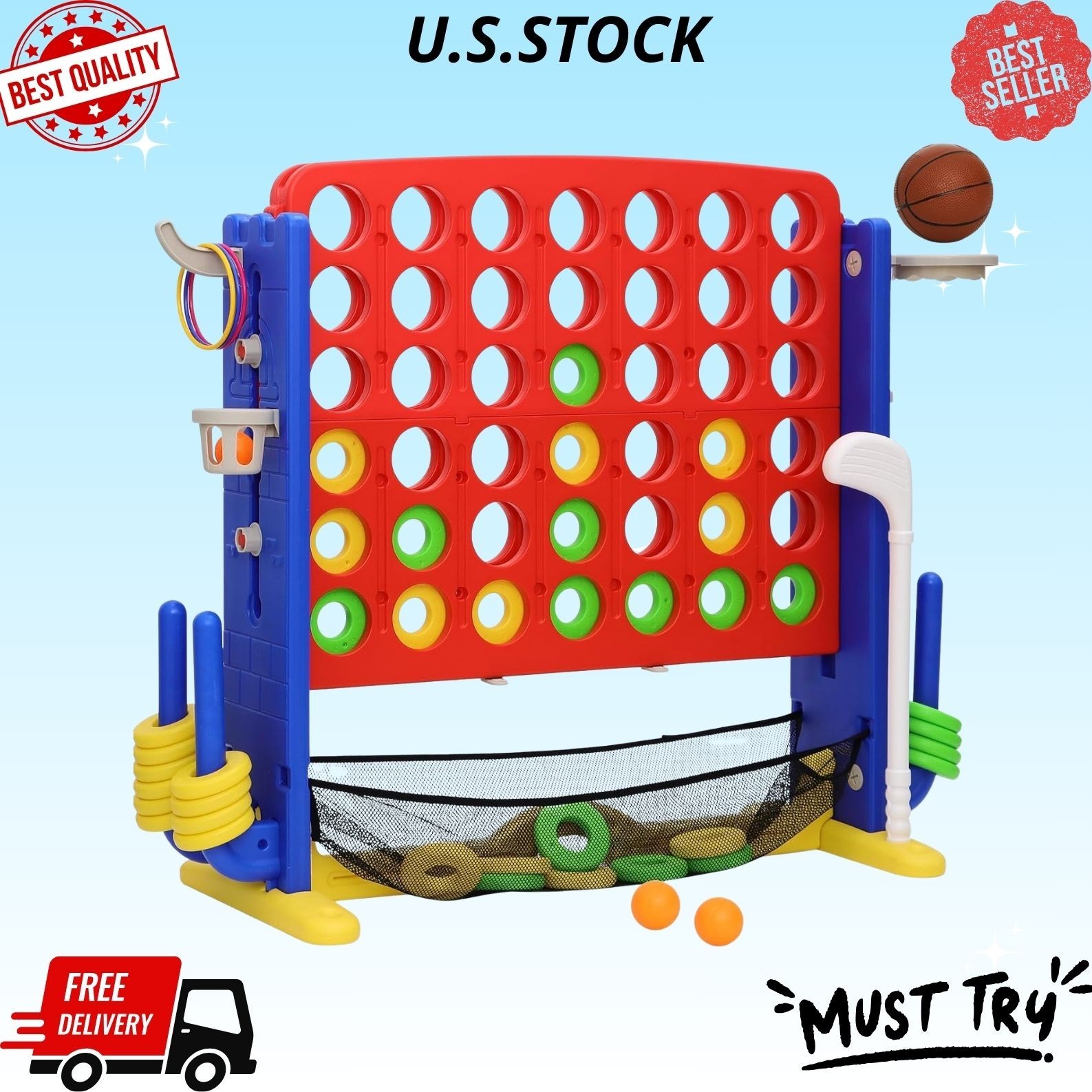 4-in-1 Giant Connect Game with Basketball, Golf & Ring Toss - Jumbo Set