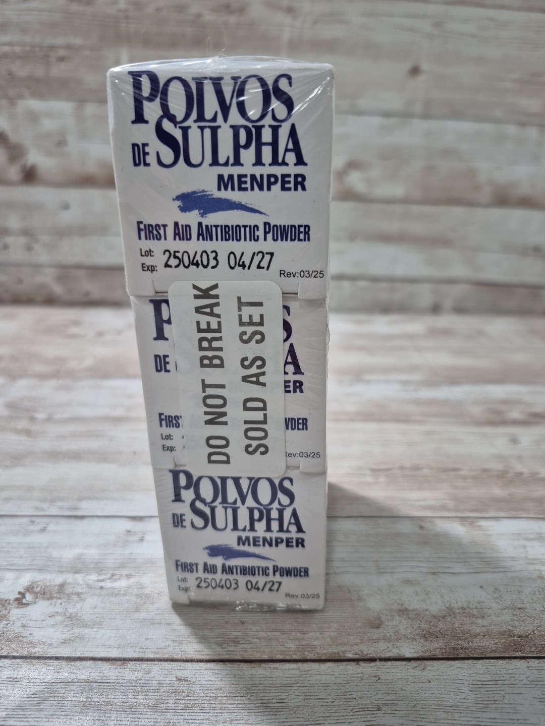 3 Pack Polvos de Sulpha Menper First Aid Antibiotic Powder 7.5g Exp 04/27