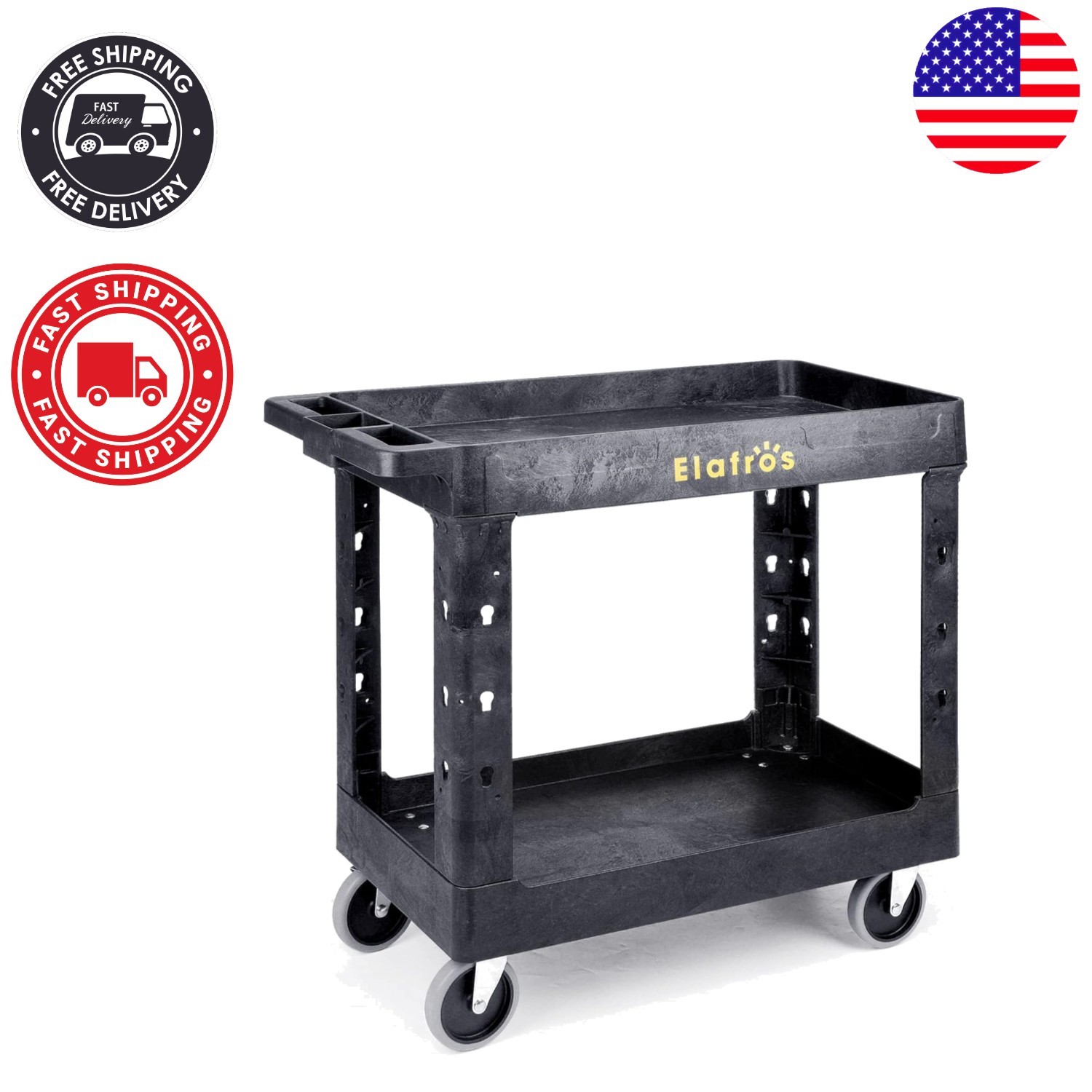 Heavy-Duty Utility Cart 34x17 Inch - 550 lbs 2-Tier Storage with Swivel Wheels