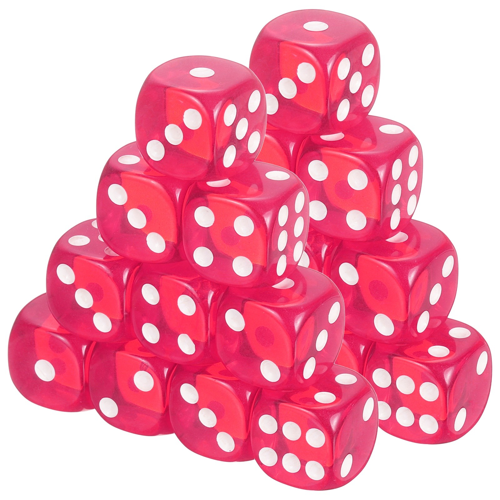 50Pcs Translucent Polyhedral Dice 16mm Square Dice W Rounded Edge, Rose Red