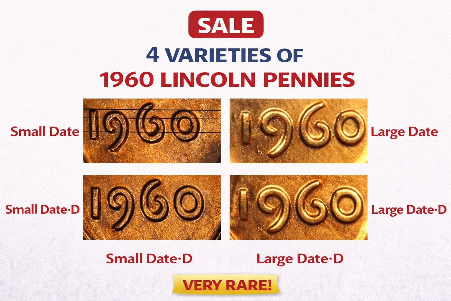 1960 Lincoln Memorial Small Large Date Set - 4 Coins - all 4 varieties BU