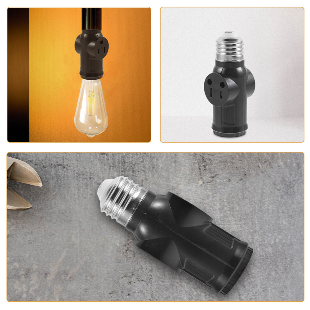2Pcs Light Bulb Outlet Socket Adapter E26/E27 Lamp Bulb to 2/3 Prong Plug Black