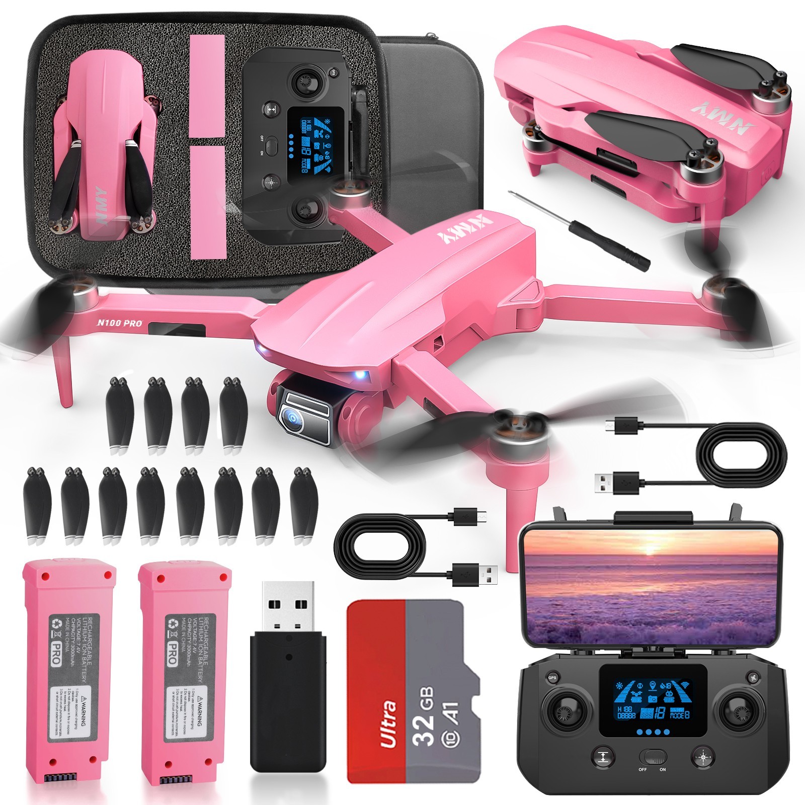 4K FPV Pink Drone GPS Brushless Motor 50 Mins Flight Easy Beginner Quadcopter