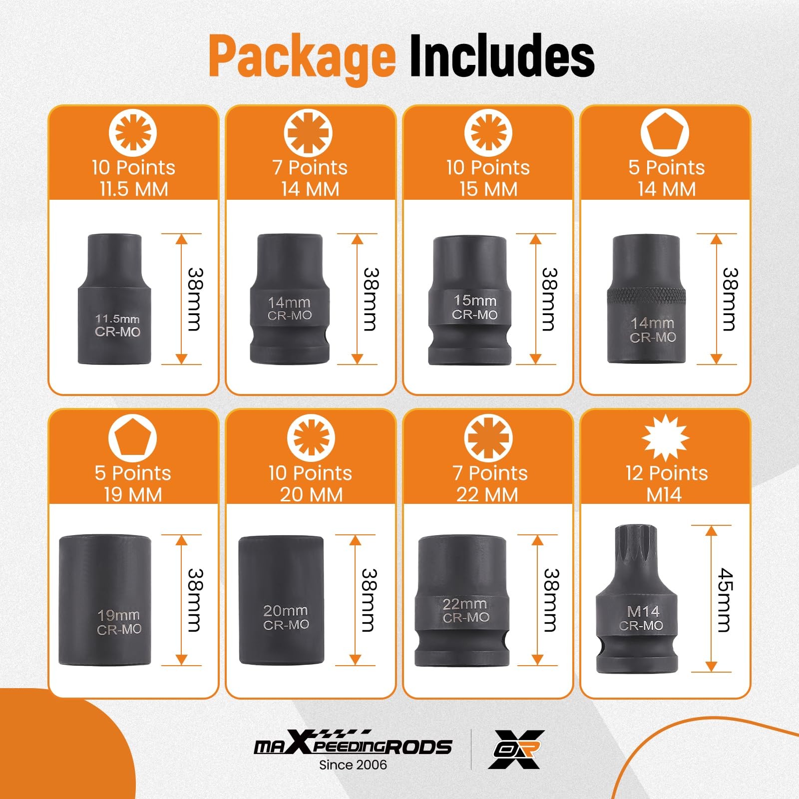 maXpeedingrods 16Pcs Impact Brake Caliper Socket Set, 1/2" Square Drive...