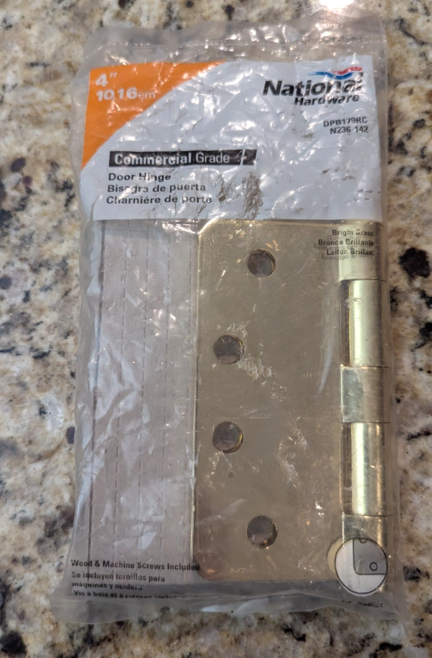 National Hardware 4" Door Hinge Standard Weight Template N236-142 Bright Brass