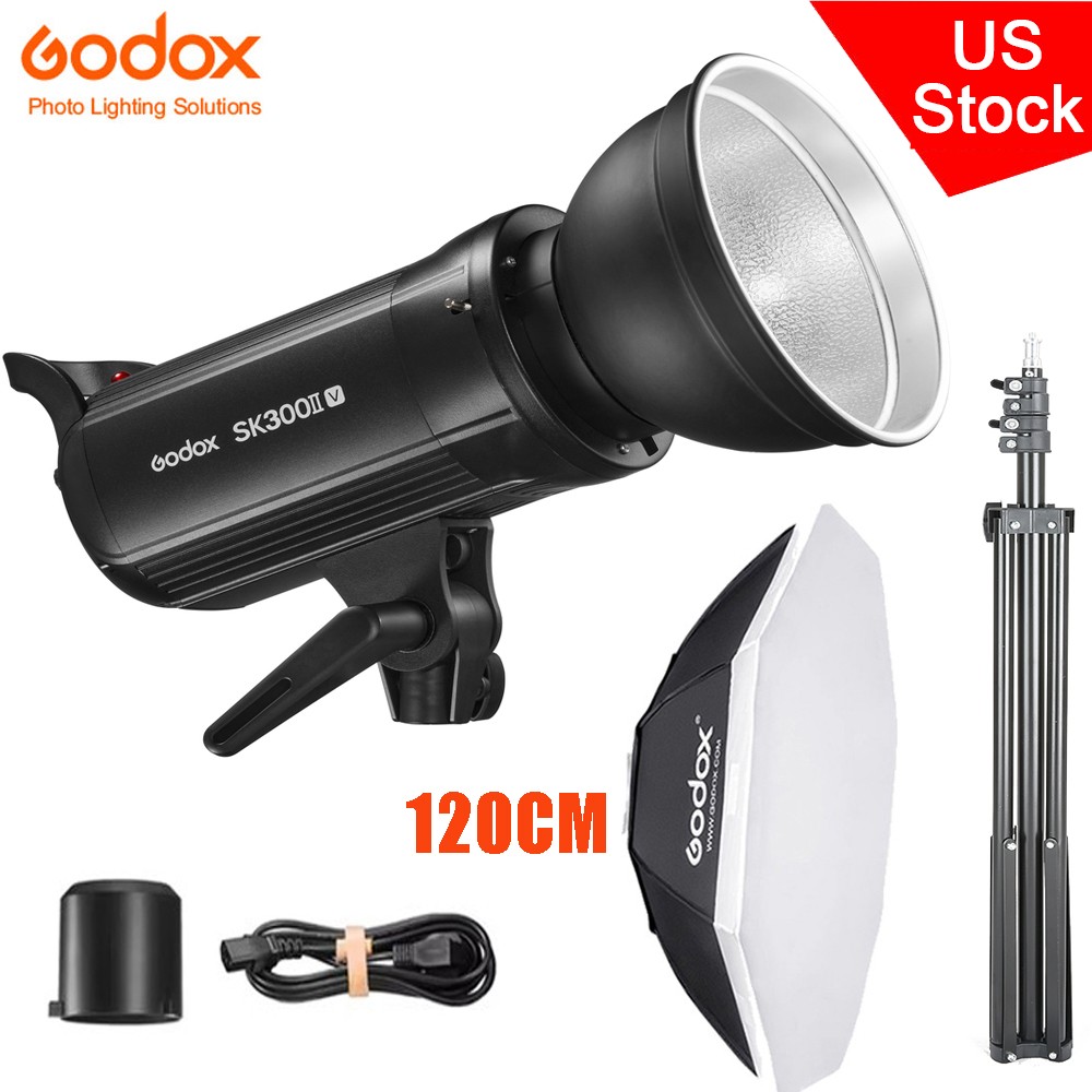 Godox SK300II-V 110V Studio Strobe Flash with Reflector+120cm Softbox+2M Stand