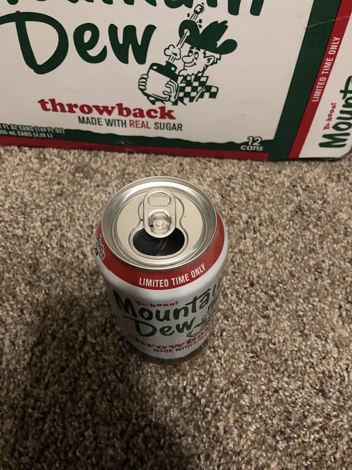Mountain Dew Throwback Hillbilly Real Sugar 12 Pack Box W/Empty Cans 2011 Exp