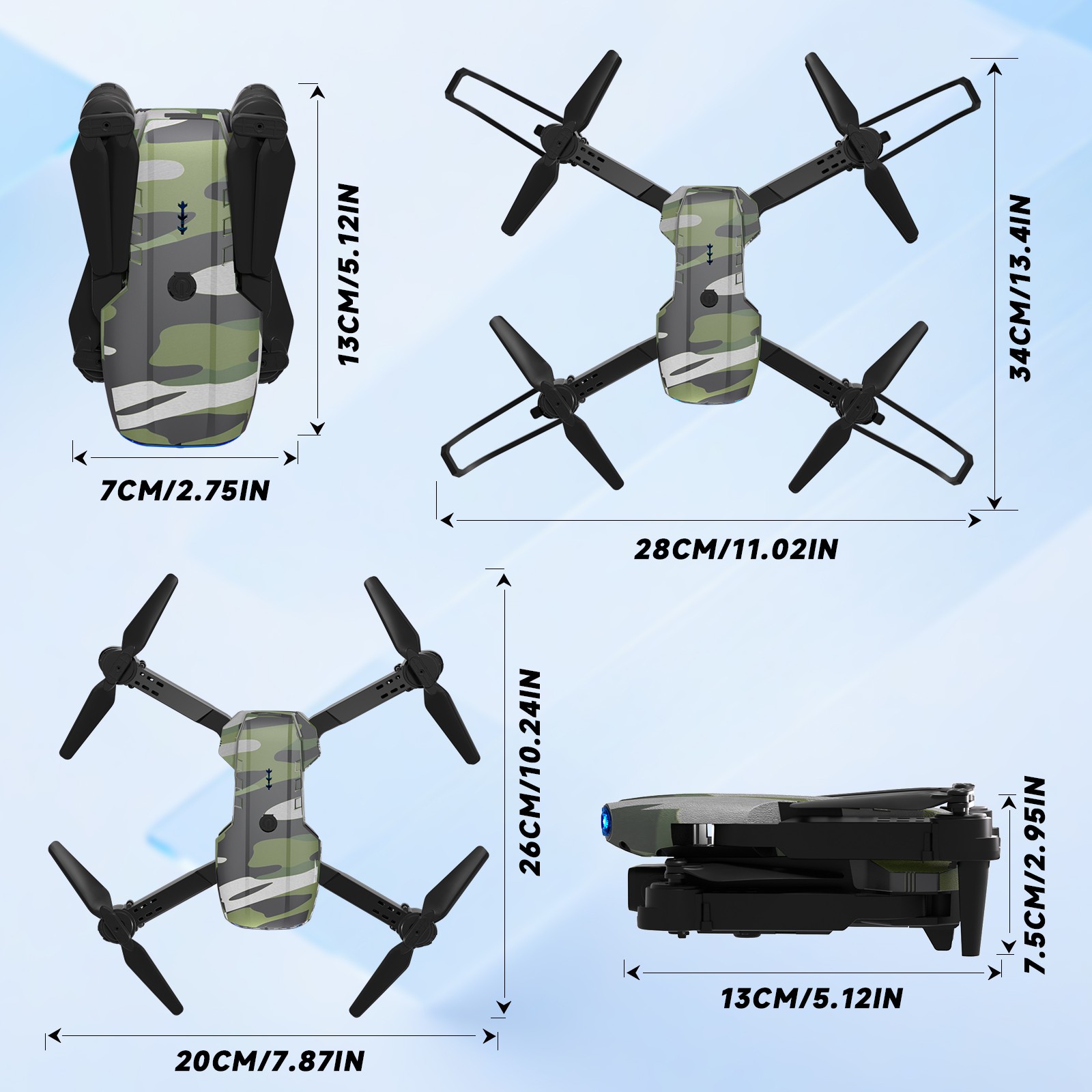 360° Obstacle Avoidance RC Quadcopter, Triple Camera Brushless Flying Drone