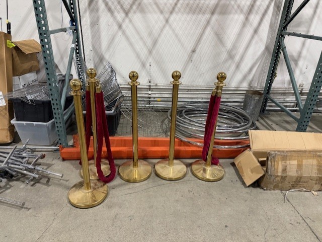 Gold Stanchions 6Pcs Golden Queue Barrier Posts with 3 Red Velvet Rope