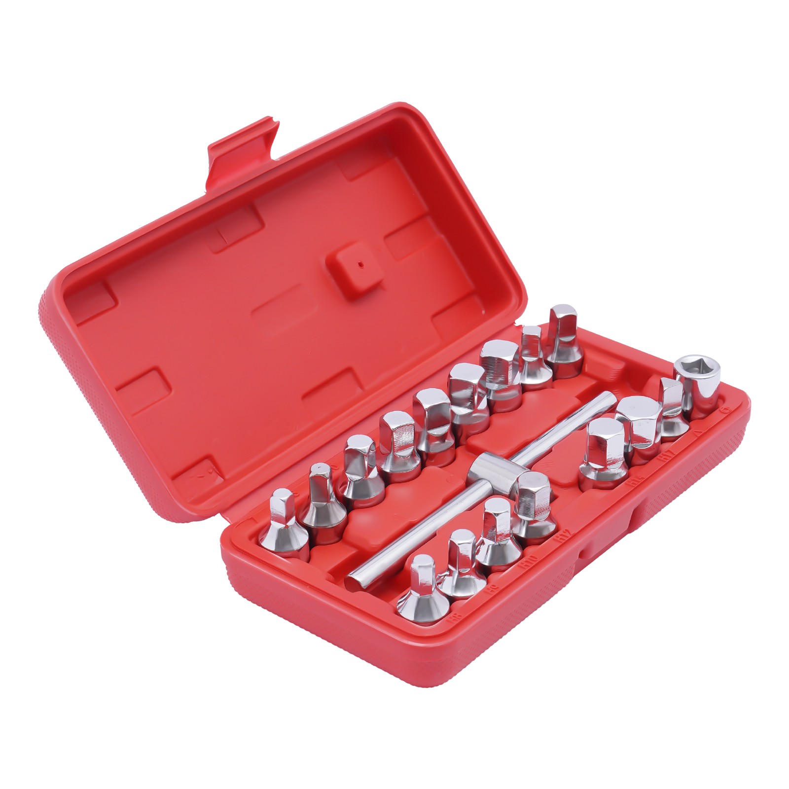 18PCS Oil Drain Pipe Plug Square Triangle Socket 3/8'' Drive Removal Tool Set