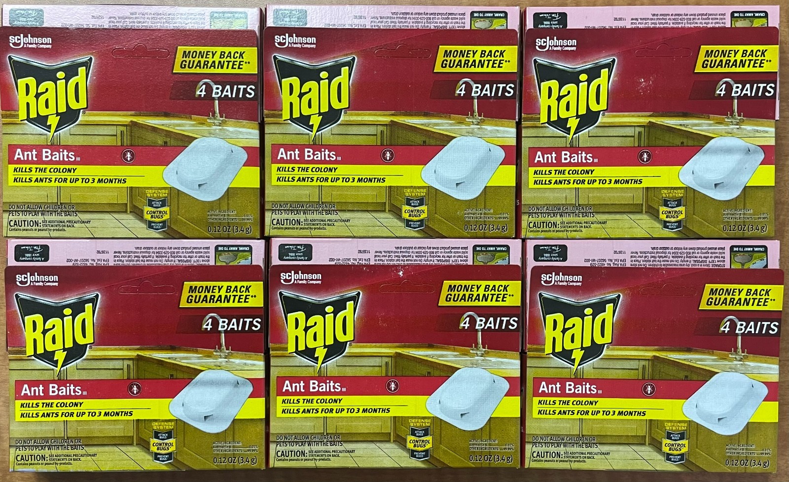 RAID 4 Ant Baits - Odorless Kills the Ant Colony (6 x 4 packs=24) FREE SHIP!!