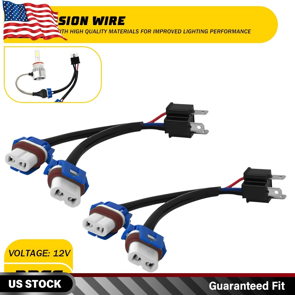 2PCS Headlight Bulb Conversion Wire 9003 H4 HB2 to 9005 9006 HB3 HB4 Adapter