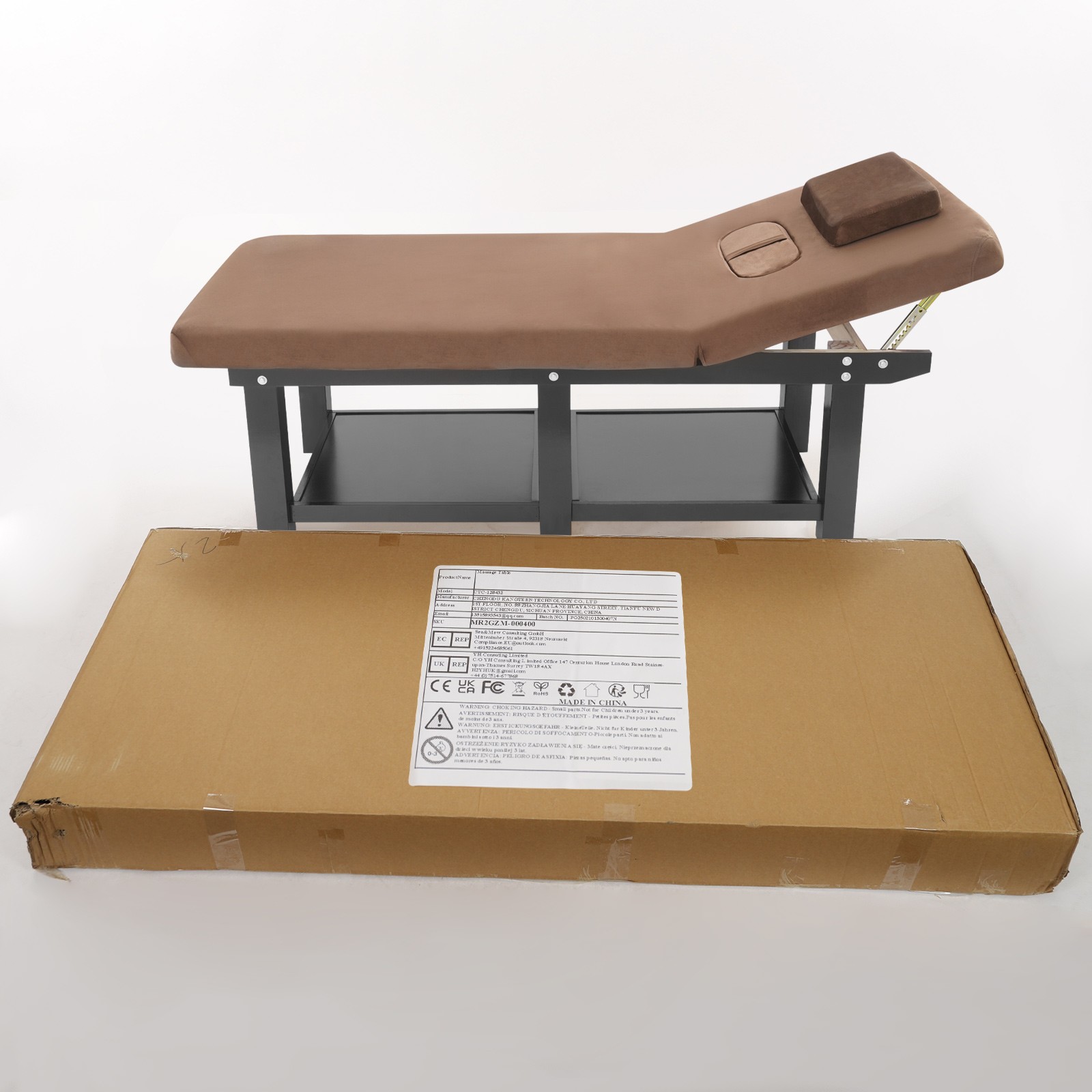 Massage Table 190cm Solid Wood with Velvet Cloth and Storage Rack