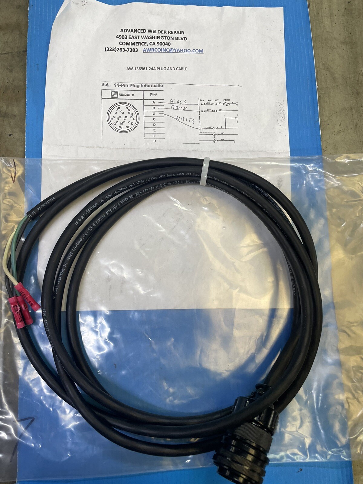 Miller Wire Feeder 22A Control Cable With Plug 3 Conductor With Butt Connectors