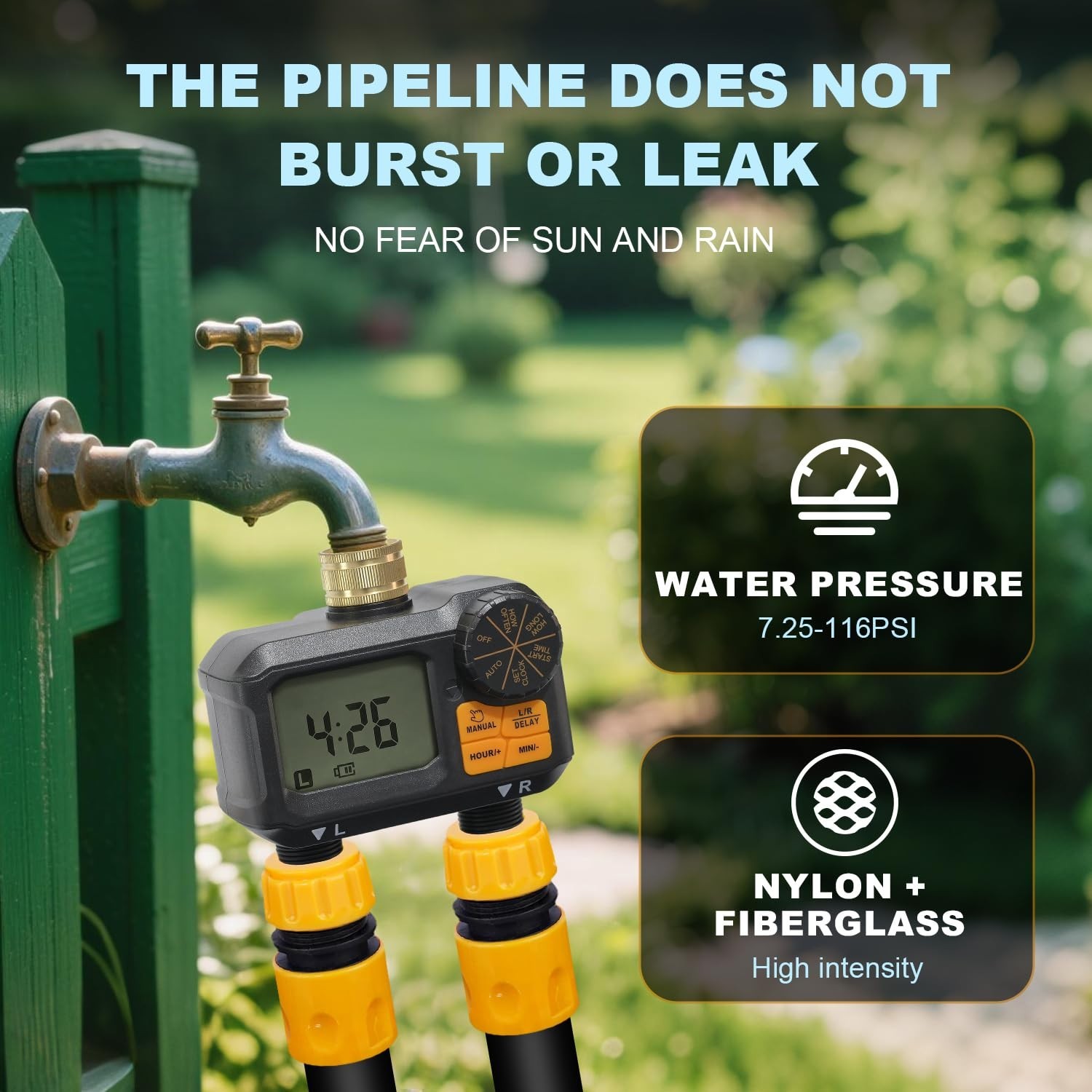 2 Zone Garden Hose Water Timer - Programmable Sprinkler with Rain Delay & Manual