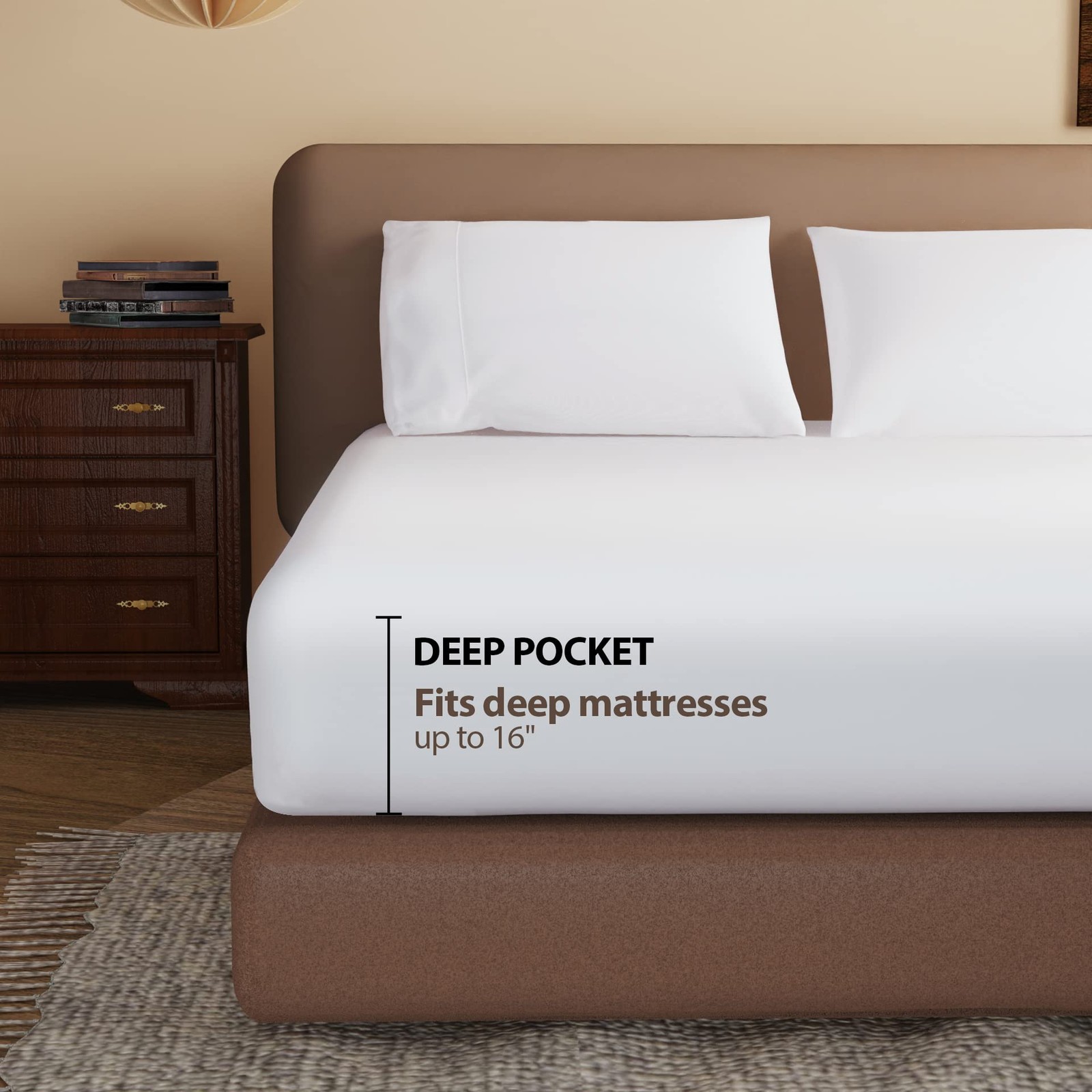 100 Egyptian Cotton Fitted Sheet Full Size White, 600 Thread Count, 8-16 Deep...