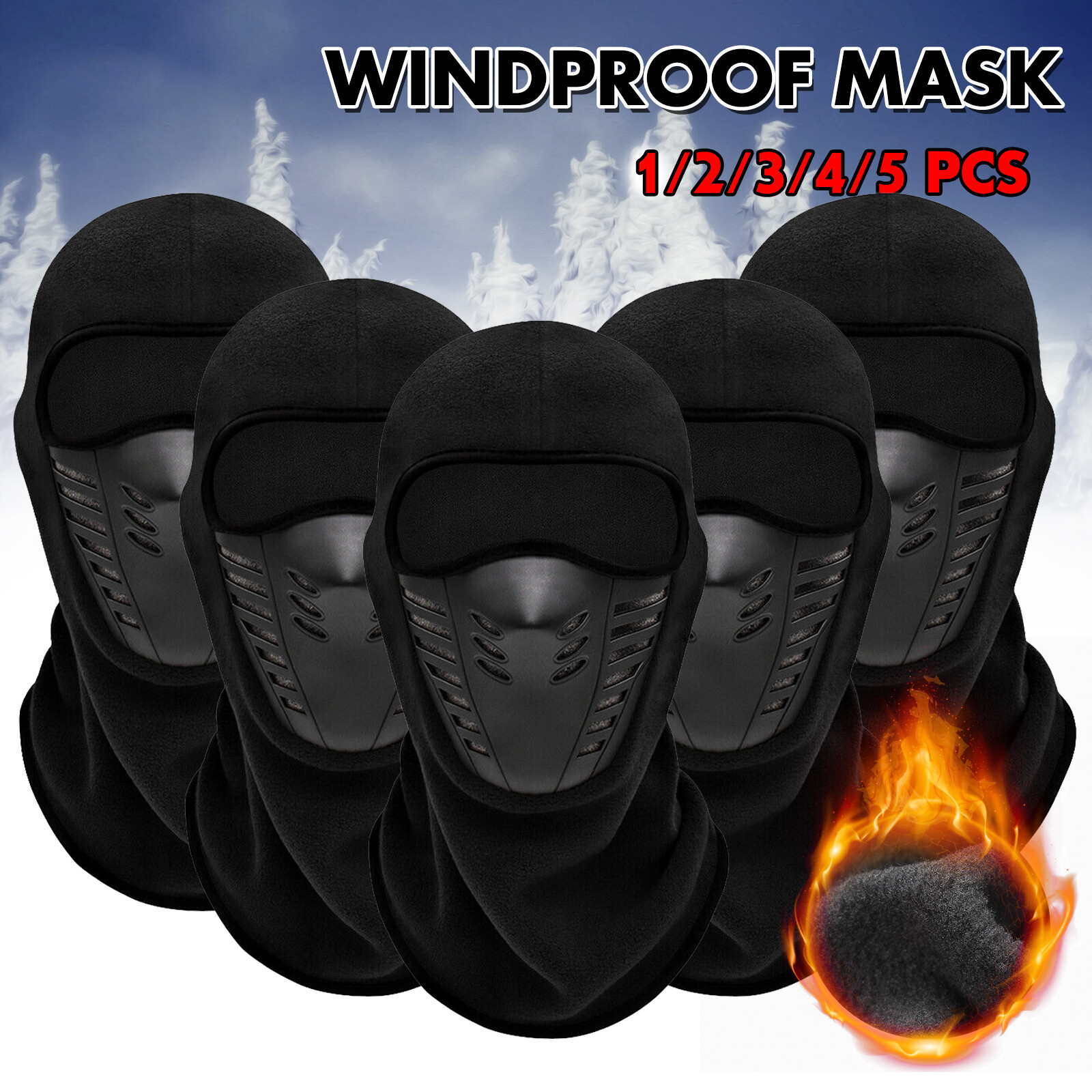 Balaclava Ski Full Face Mask Windproof Fleece Neck Warm for Winter Cold Weather