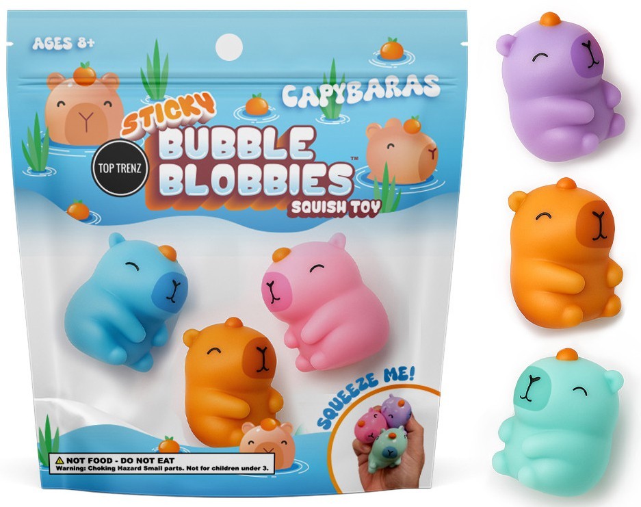 Sticky Bubble Blobbies Capybaras Squish Toy 3-Pack [Squeeze Me!]