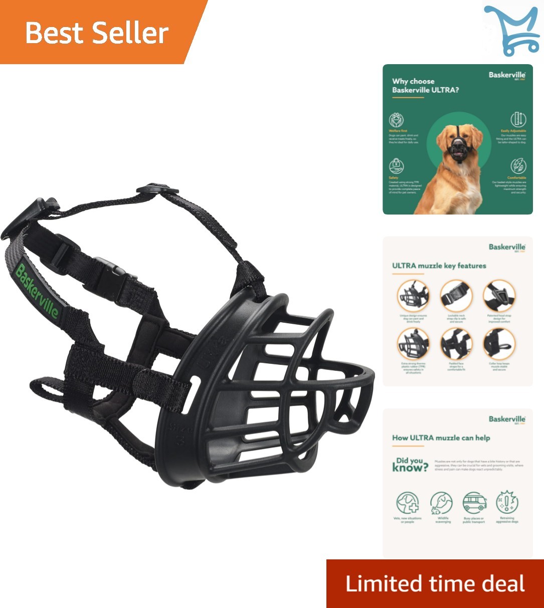 Dog Muzzle Large Breathable Adjustable Padded Prevent Biting Training
