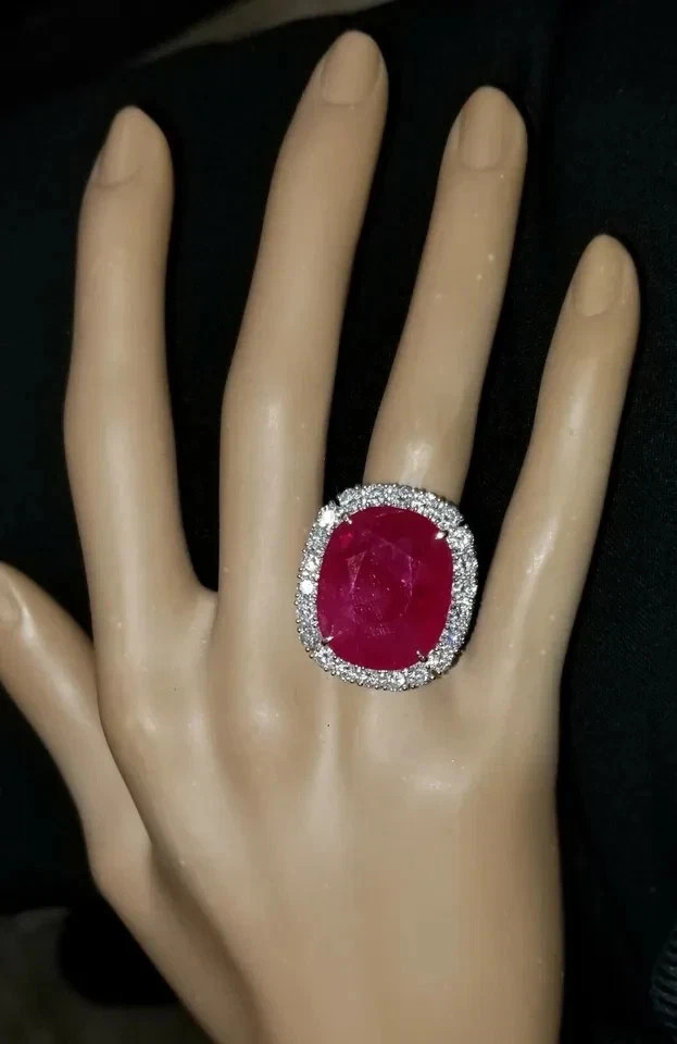 11.80 Ct Cushion Natural Ruby & Diamond Wedding Ring Sterling Silver
