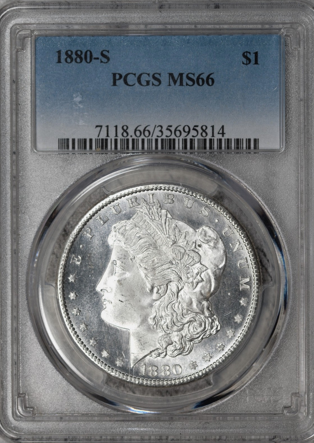 :1880-S SILVER MORGAN DOLLAR NEAR SUPERB PCGS MS66(FROSTY-SEMI-CAMEO-MIRRORS)
