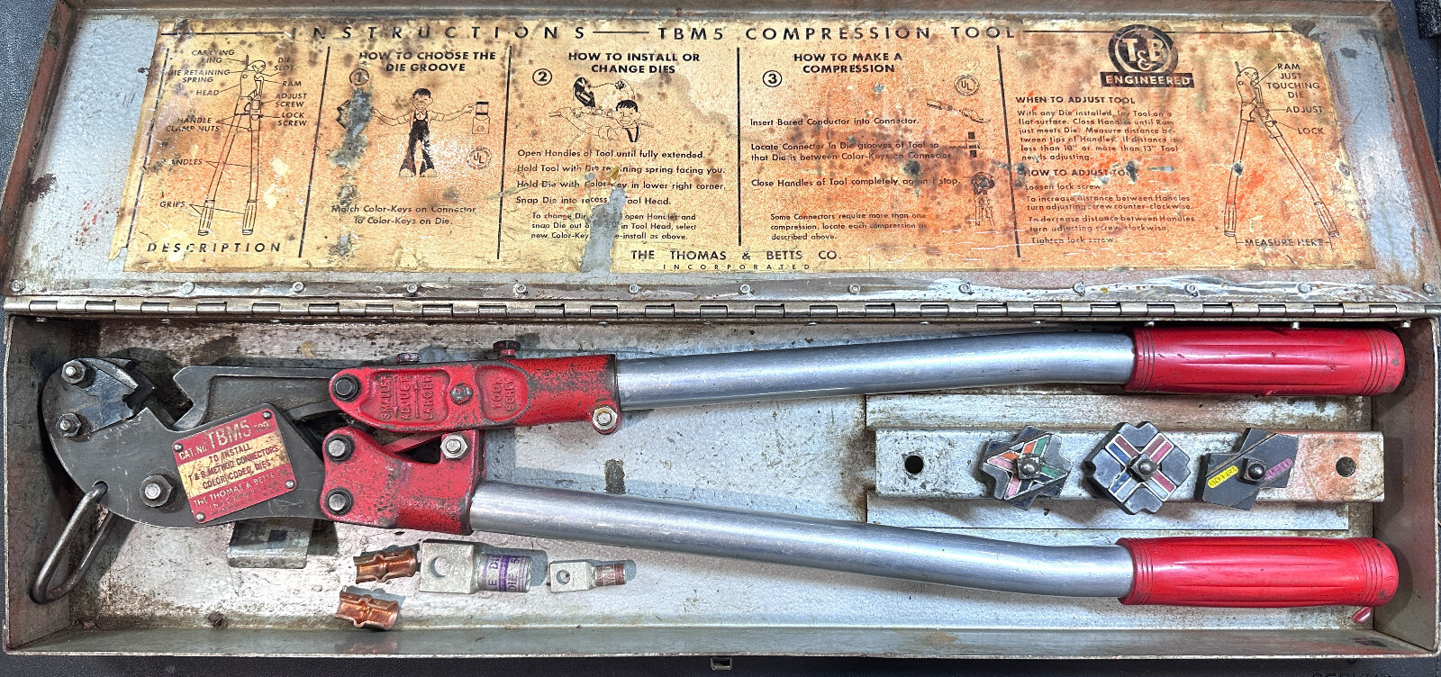 Thomas & Betts TBM5 Compression Lug & Splice Terminal Crimper Tool + 3 Dies  USA