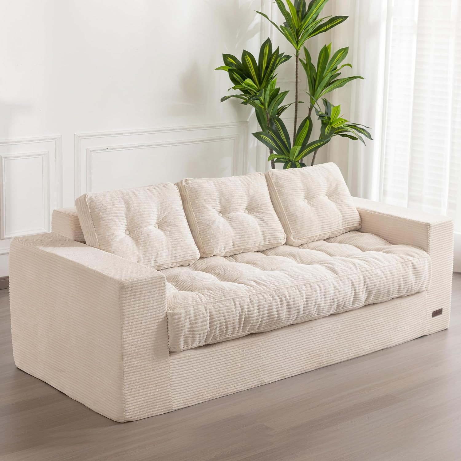 3 Seater Couch for Living Room, Boneless Couch with Tufted Cushion & Backrest, U