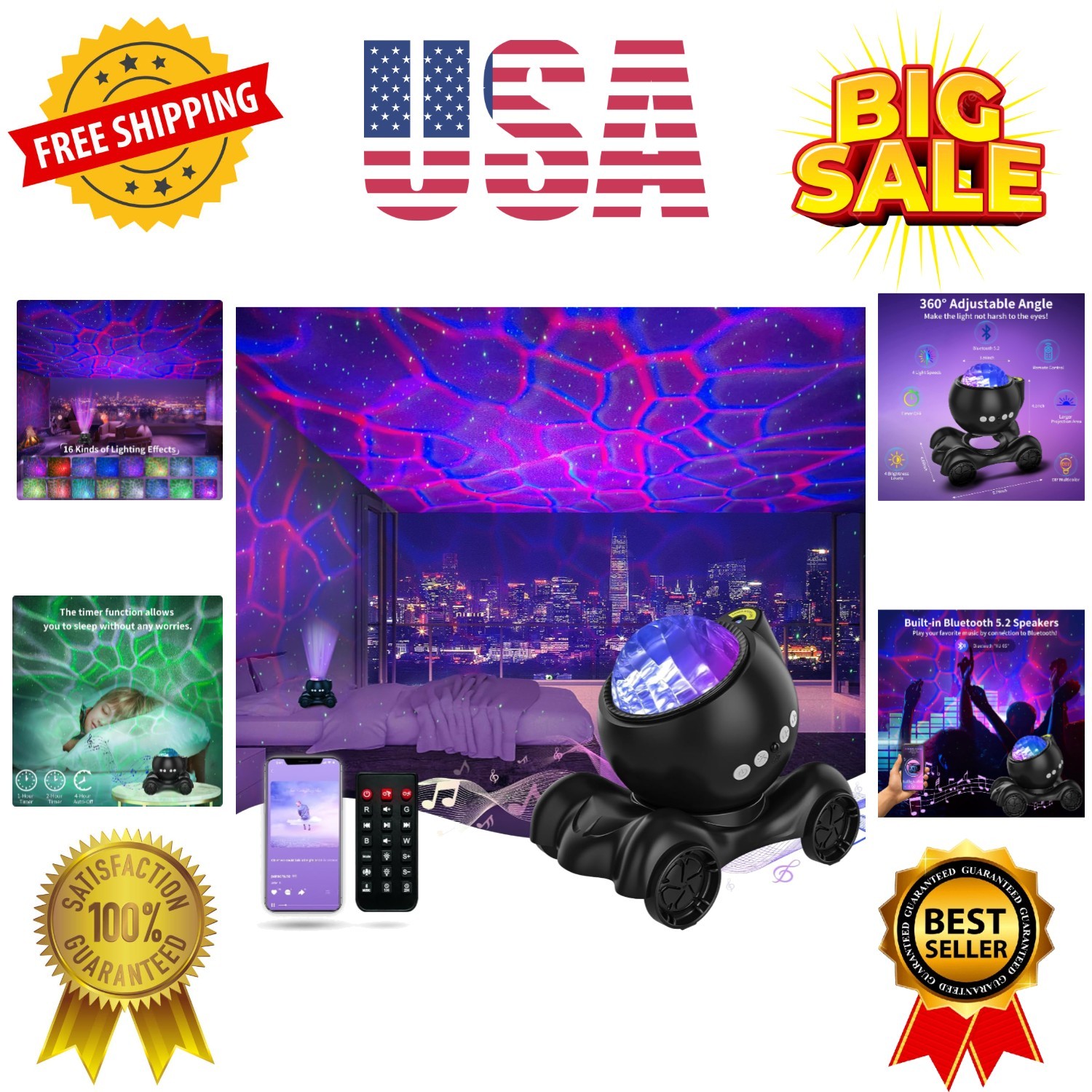 Star Projector, Galaxy Projector Built-in Bluetooth Speaker and 8 White Noise...