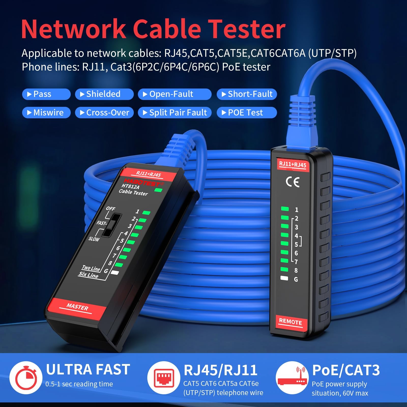 LAN Tester Network Cable Tester, RJ45 Network Tester for CAT5 CAT5E CAT6 CAT6...