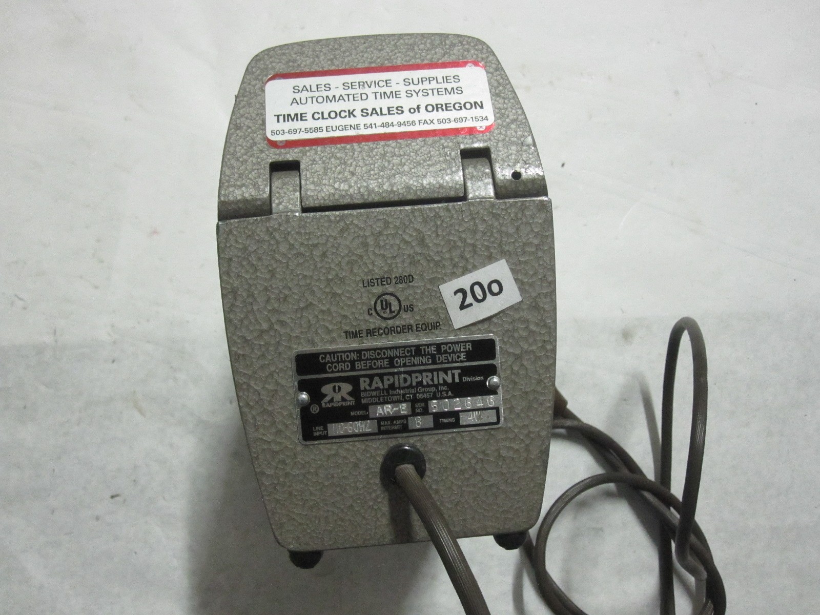 Rapidprint AR-E Electric Date Time Clock Stamp Machine NO Key