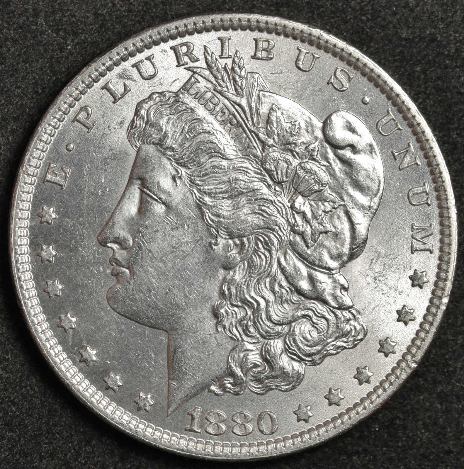 1880 Morgan Silver Dollar.  Full Chest Feathers.  B.U.  (Inventory F)  122567