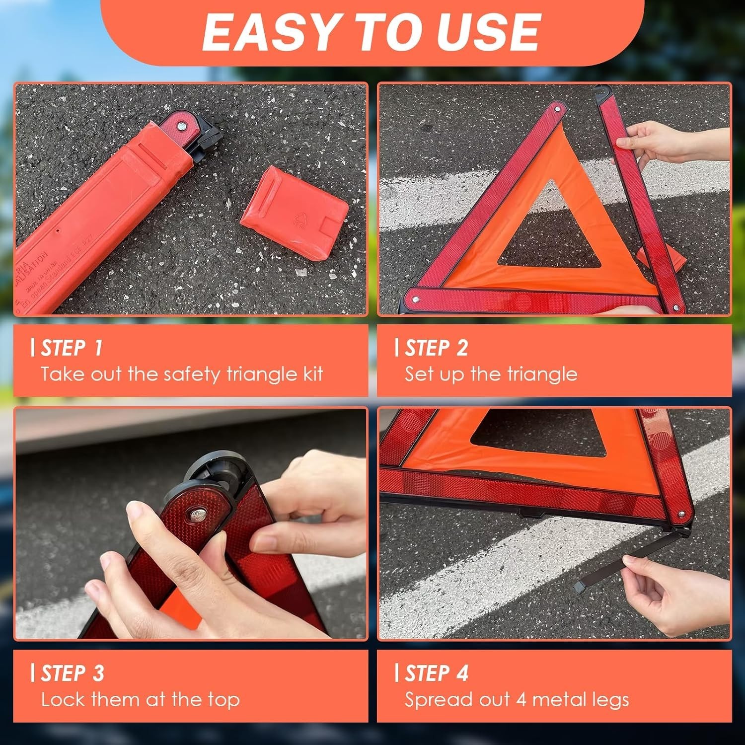 3 Pack Emergency Warning Triangles Reflective Roadside Safety Triangle Kit with