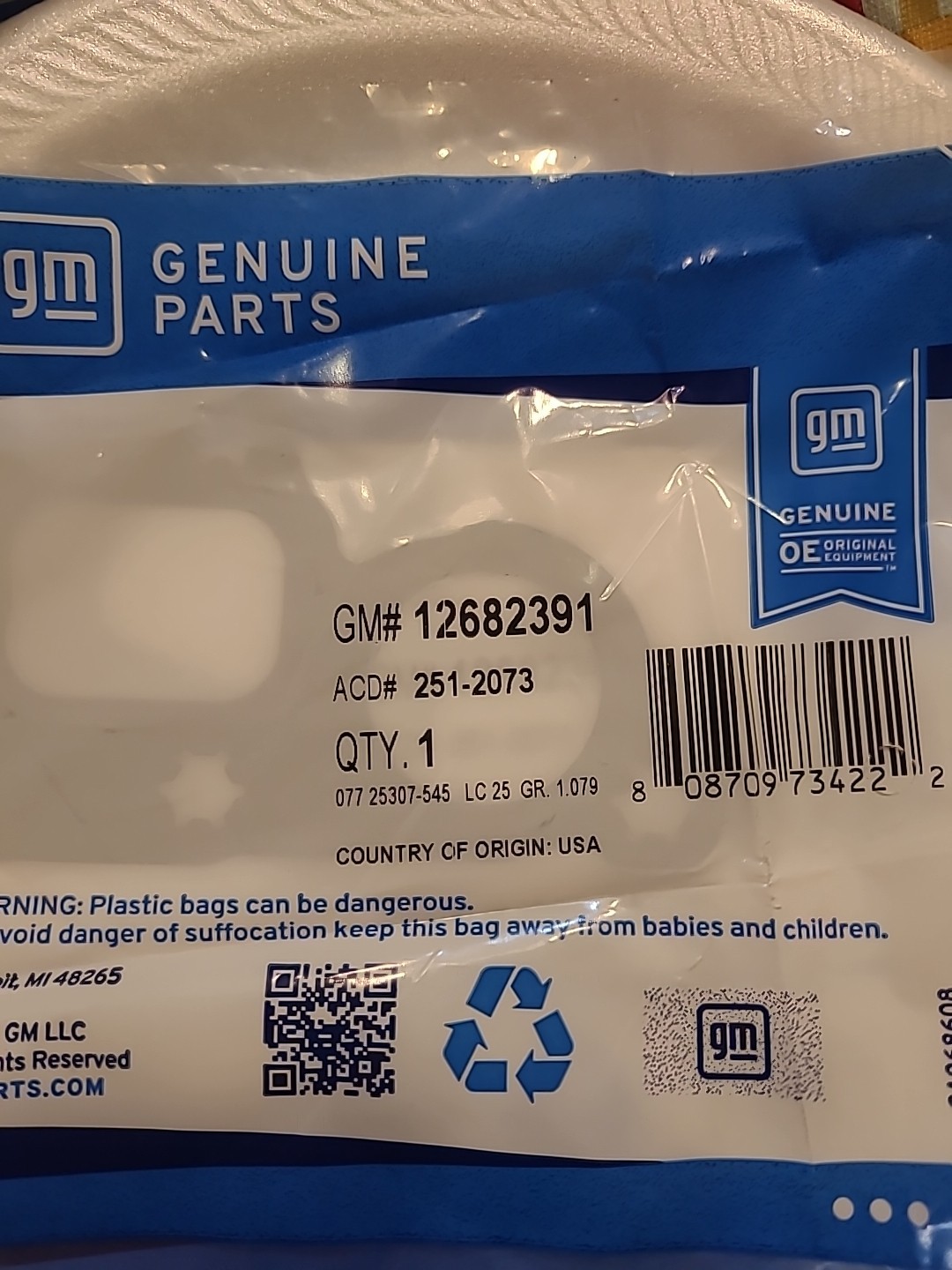 GM Water Pump Gasket 12682391 OEM 251-2073 Chevrolet Cadillac GMC