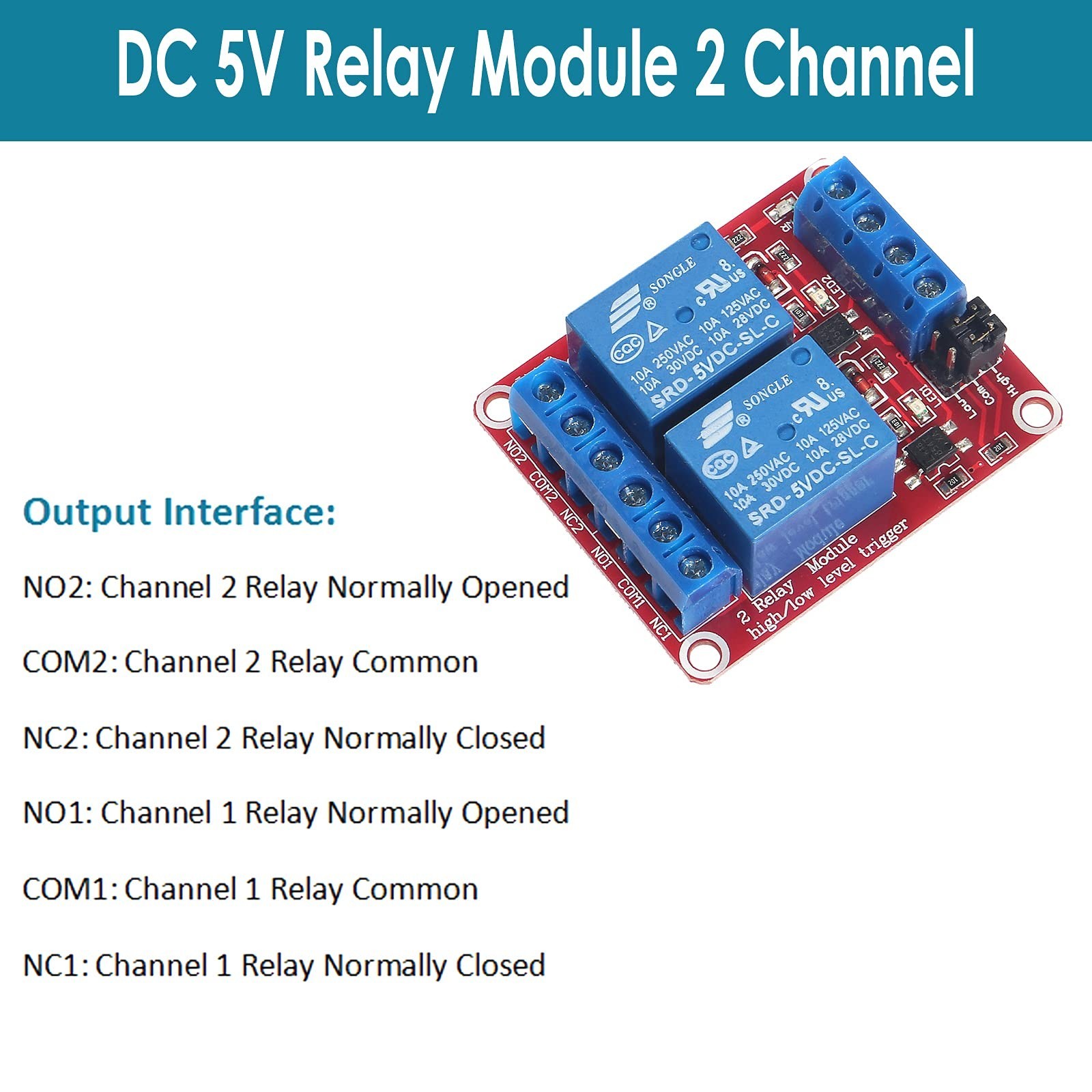 4pcs DC 5V Relay Module 2 Channel Relay Board with Optocoupler Support High o...
