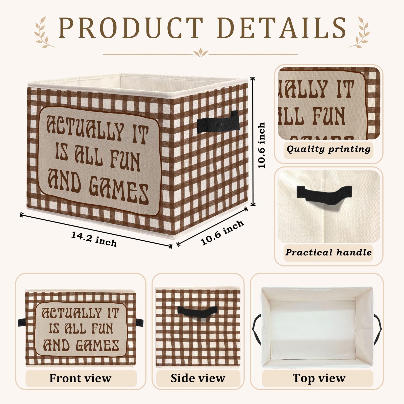 Retro Brown and White Checkered Foldable Storage Bins Box