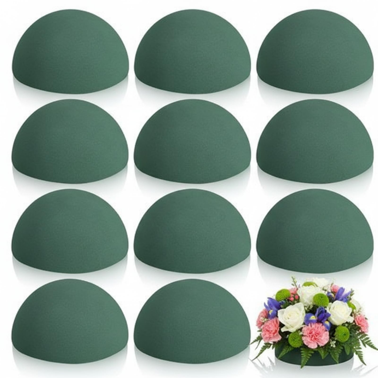 12 PCS 3.54x1.77 Inch Round Green Floral Foam Half Balls Wet Dry Craft Block