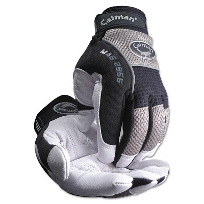 White Goat Grain Leather Palm Gloves, X-Large, White/Black/Gray Caiman 2955XL XL