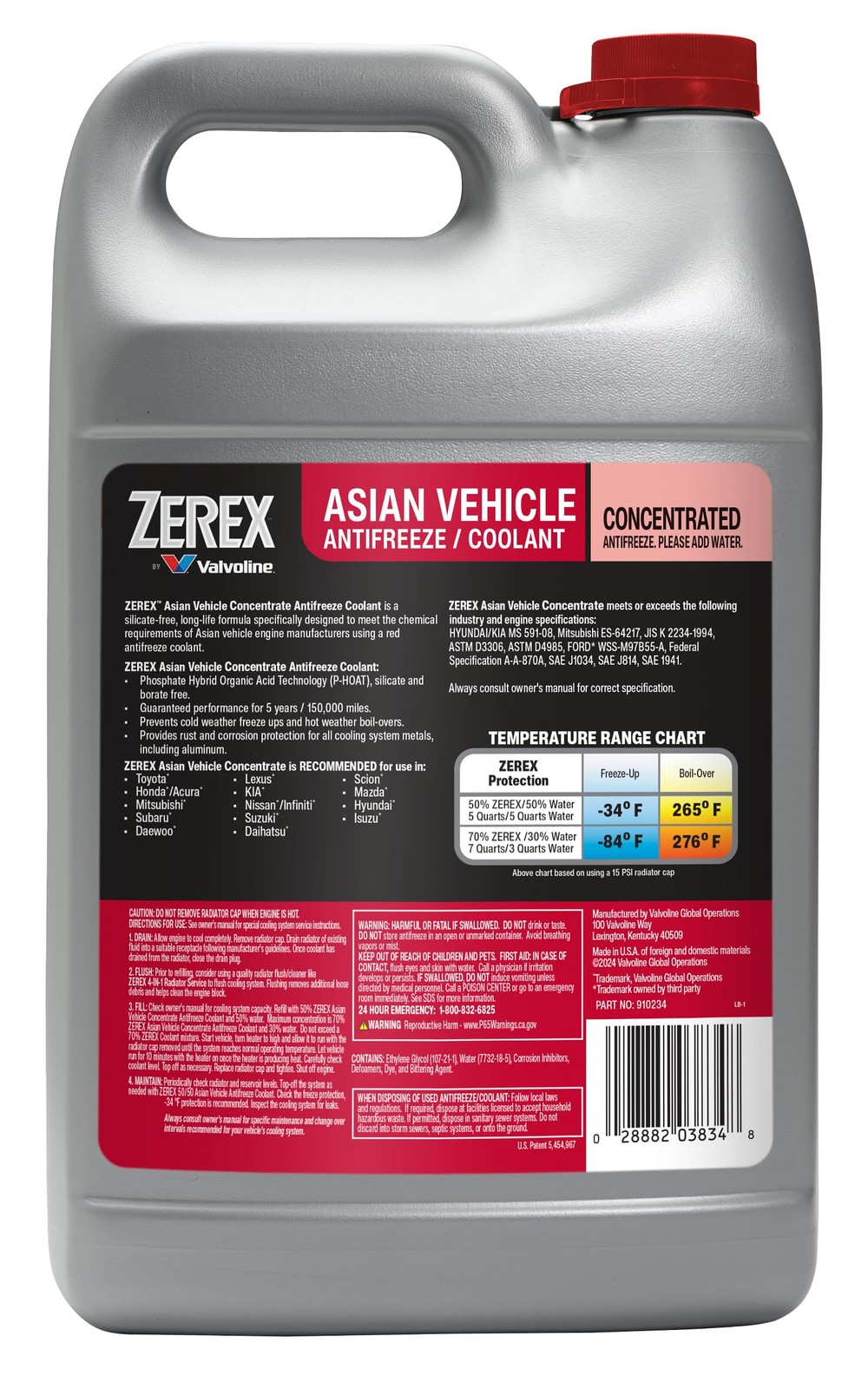 Zerex Asian Vehicle Red Antifreeze Coolant Concentrate 1 Gallon 1 Gallon,