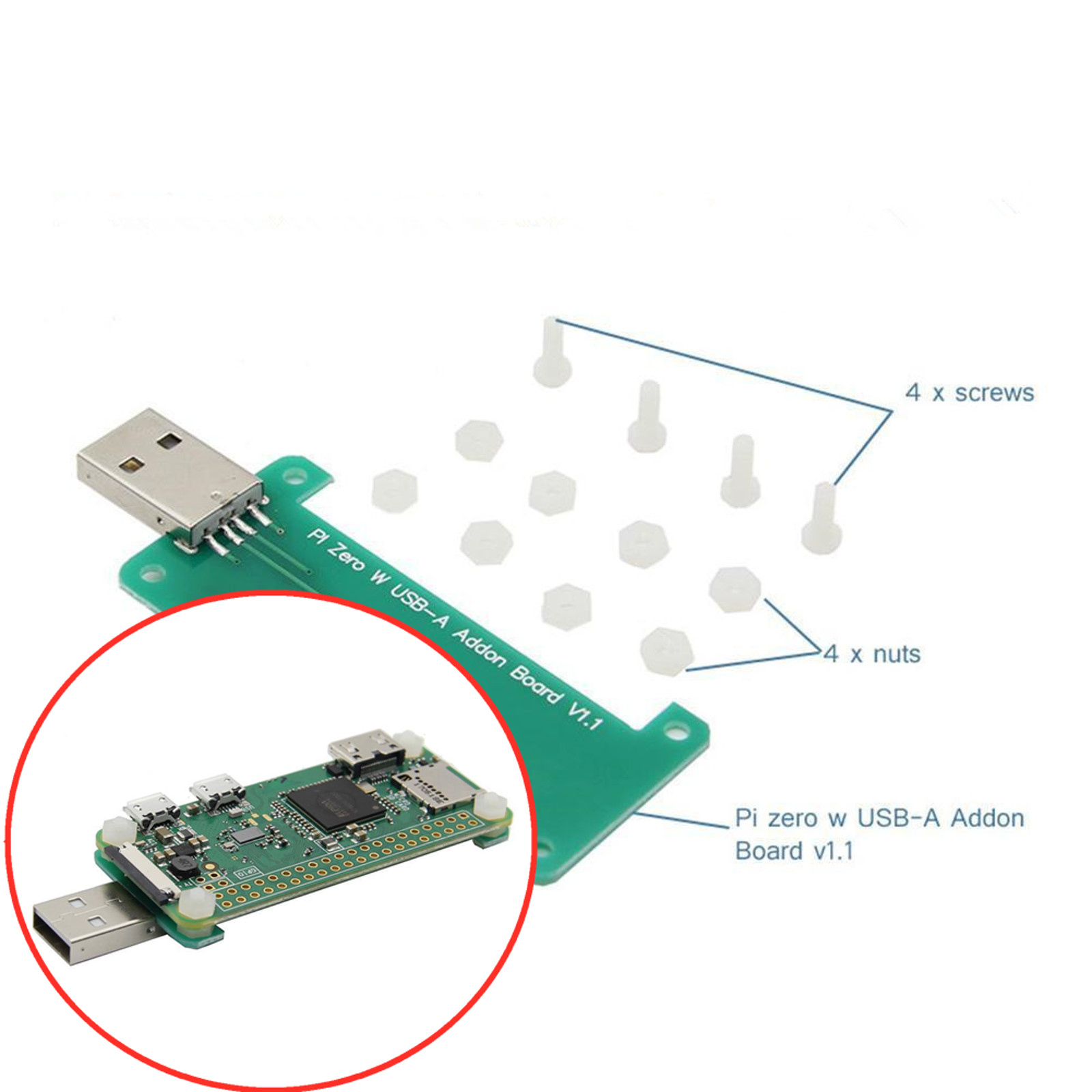 USB Type-A Add-on Board Connector Transmitter for Raspberry Pi Zero/ 0 Wireless