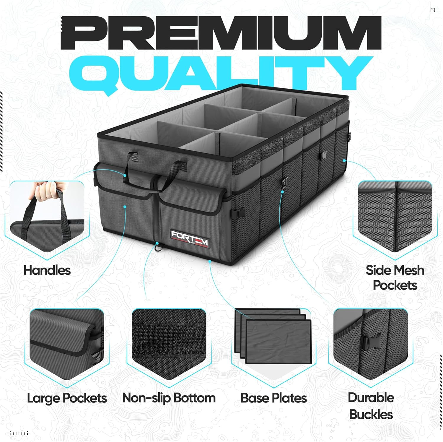 Car Trunk Organizer-Foldable Storage, Multi Compartment, Oxford, Securing Straps