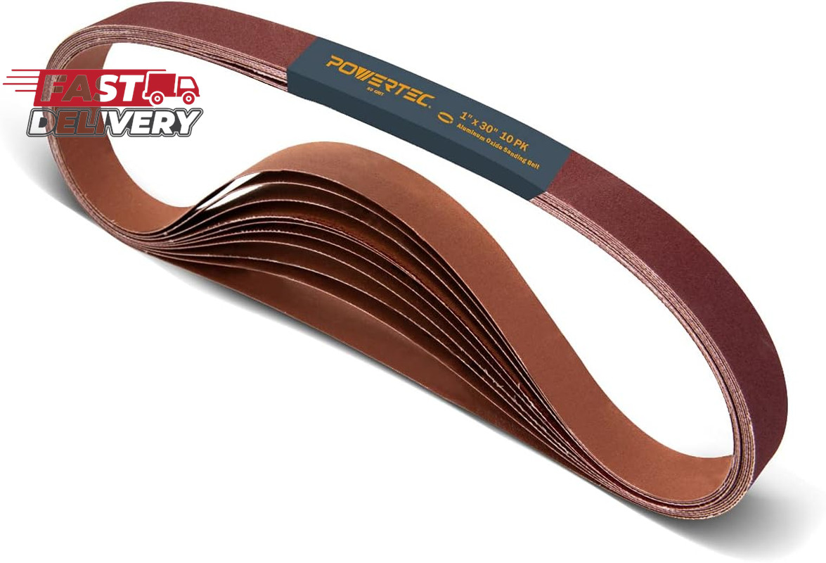 POWERTEC 1X30 Sanding Belts, 10PK, 80 Grit Aluminum Oxide 1 X 30 Inch Sanding Be