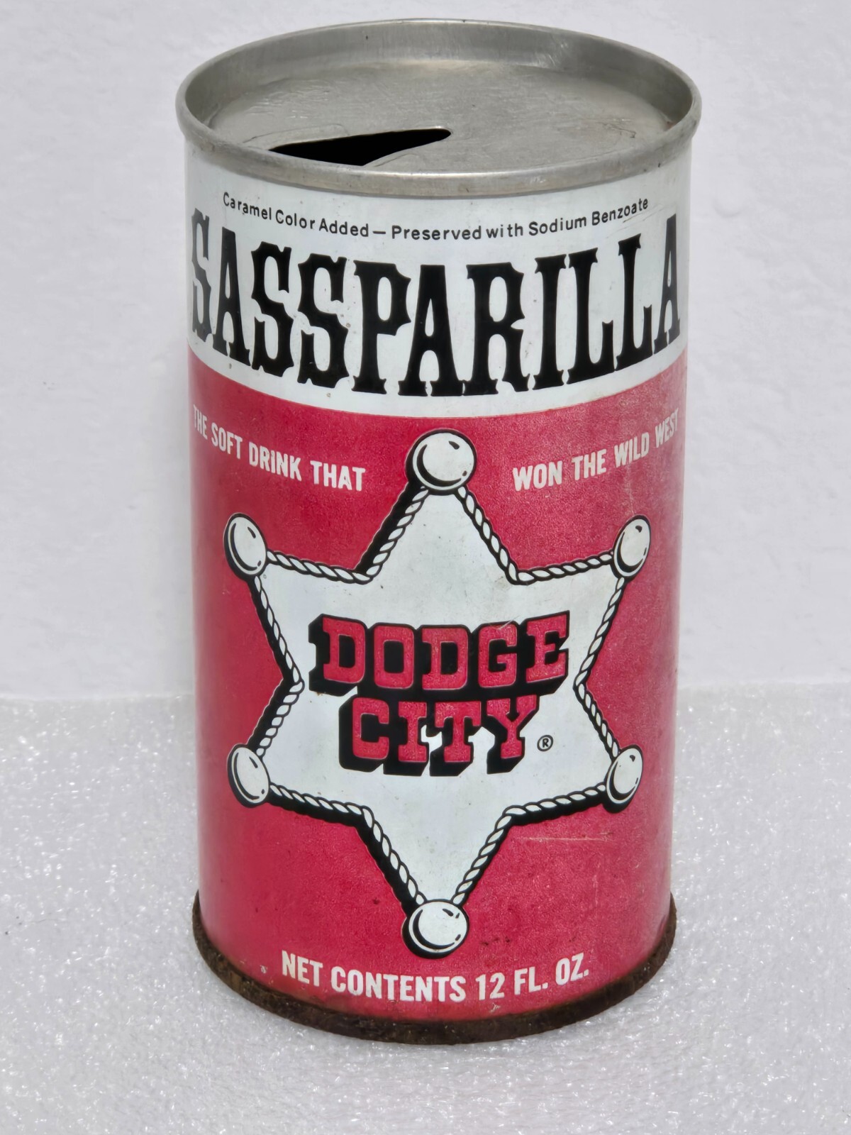Vintage Scarce Sassparilla Dodge City Steel Soda Pop Can Sherrif Badge