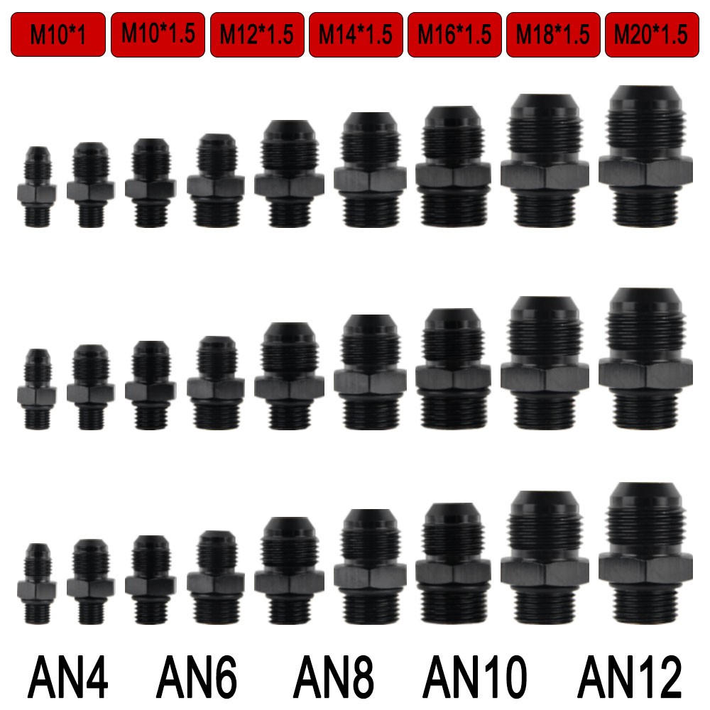 2PCS AN6 AN8 AN10 Male to M10 M12 M18 M20 x 1.5mm Metric Fitting Adapter Coupler