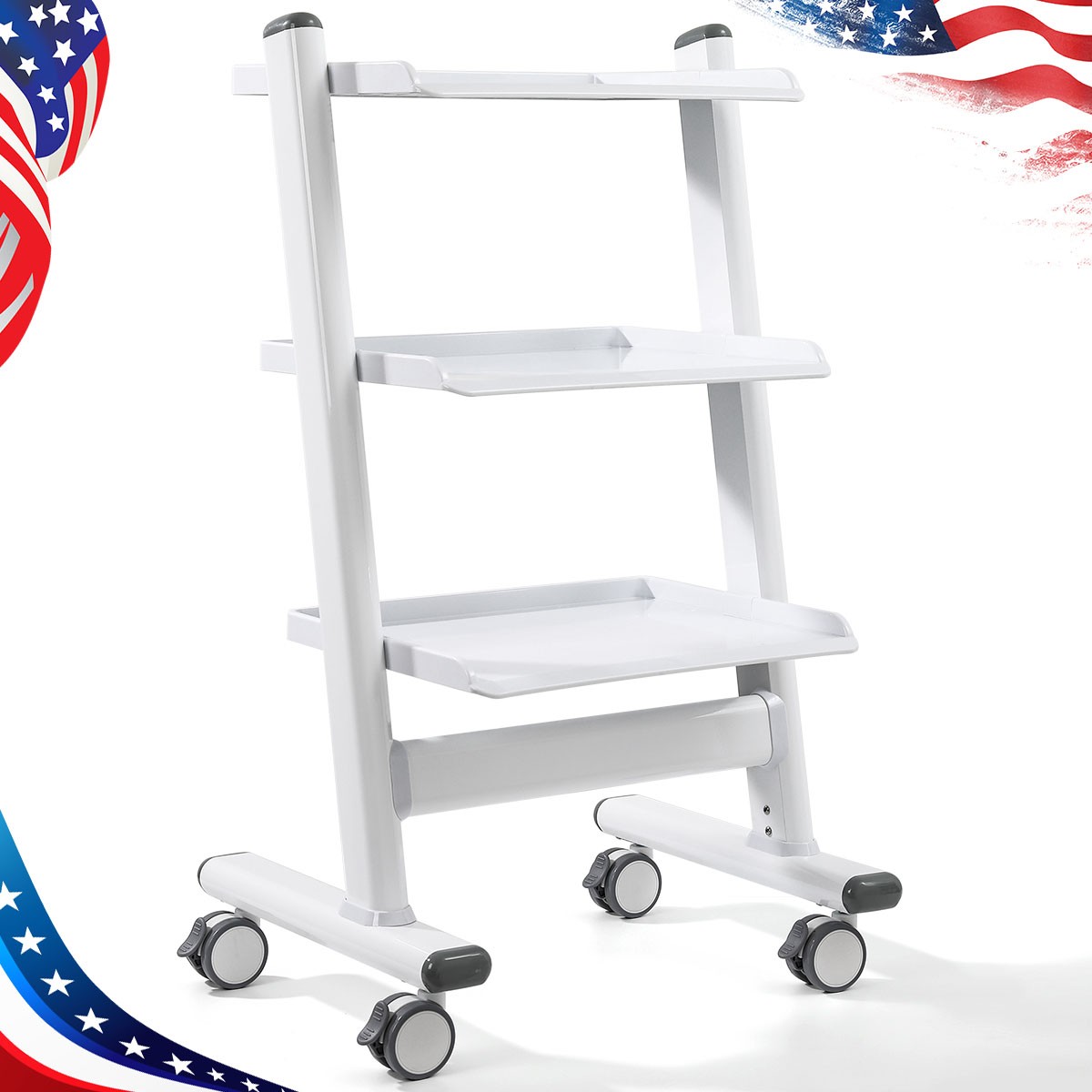 3-Layer Dental Trolley Mobile Medical Tool Cart with Power Socket Steel Cart
