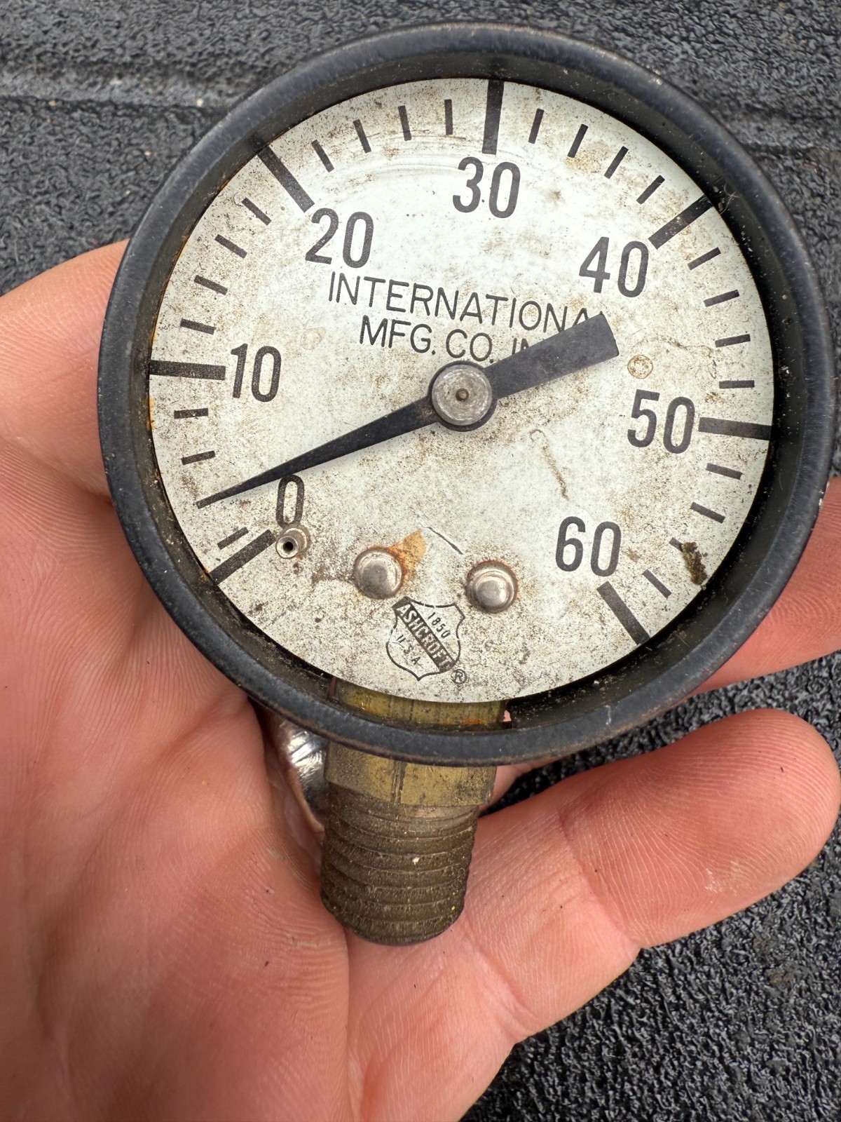 International Mfg Co Ashcroft 0–60 PSI Pressure Gauge Vintage Industrial Tool