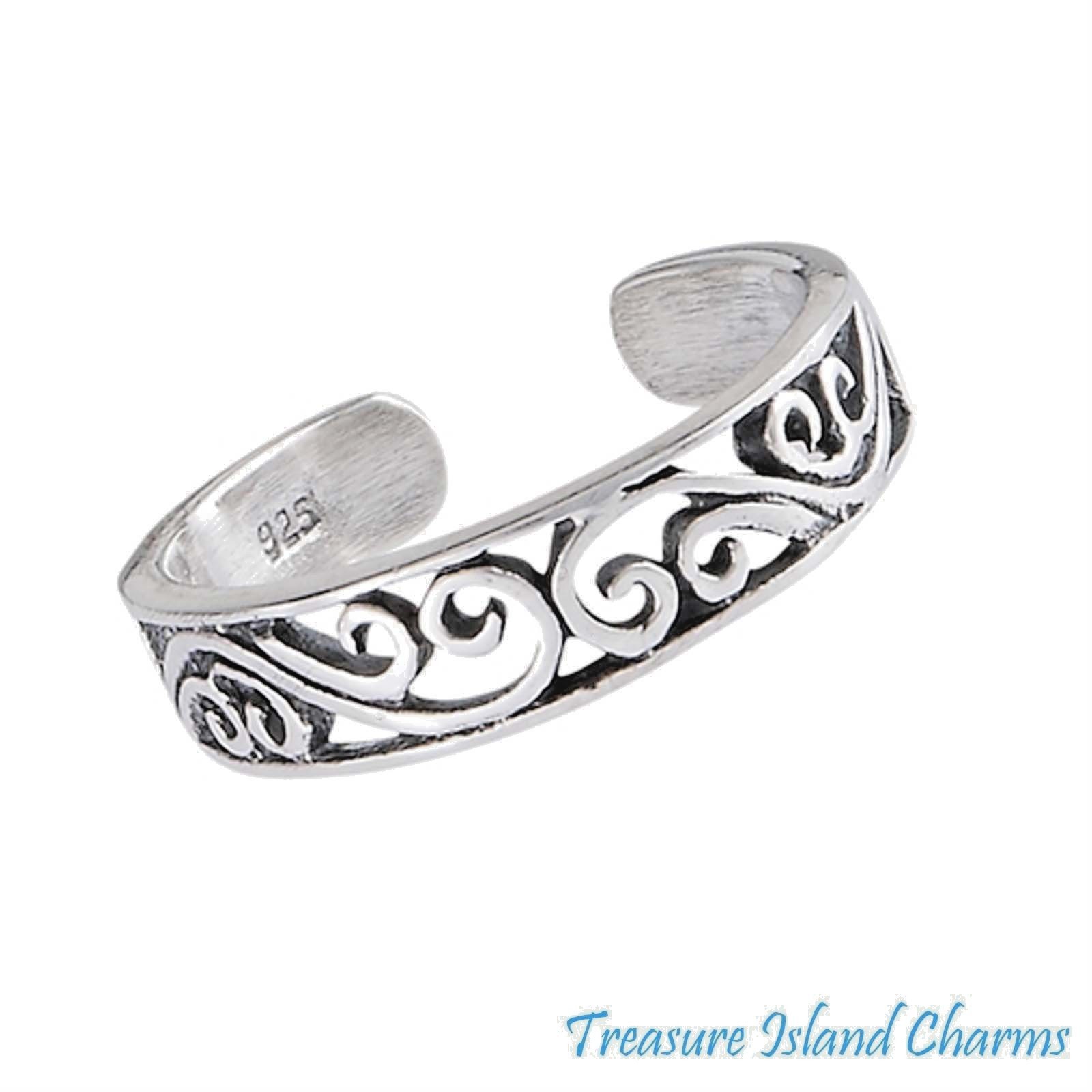 Victorian Scroll Filigree Swirl 925 Sterling Silver Adjustable Toe Pinkie Ring