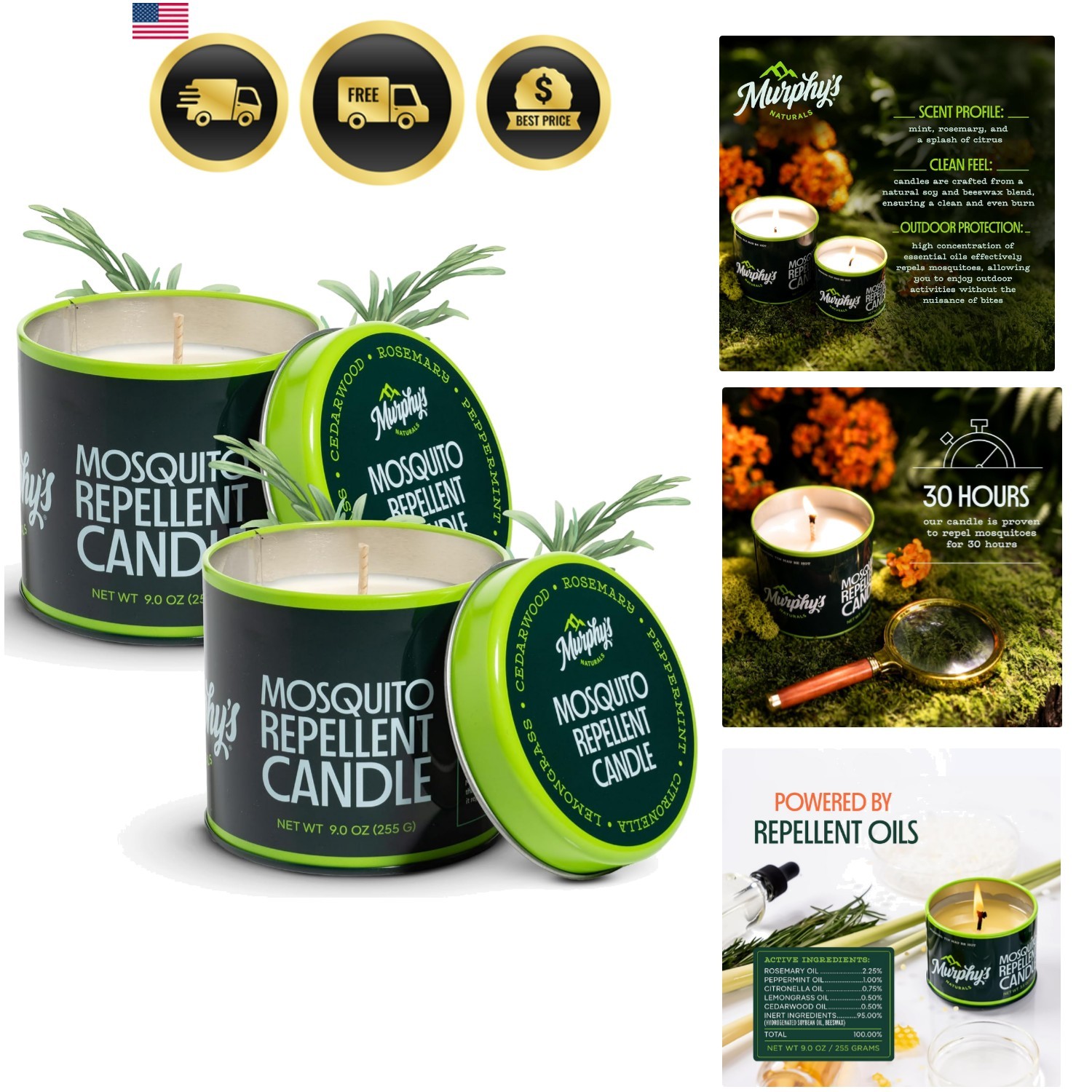 Mosquito Bug Repellent Candles for Outdoor Patio, Citronella & Essential Oils...