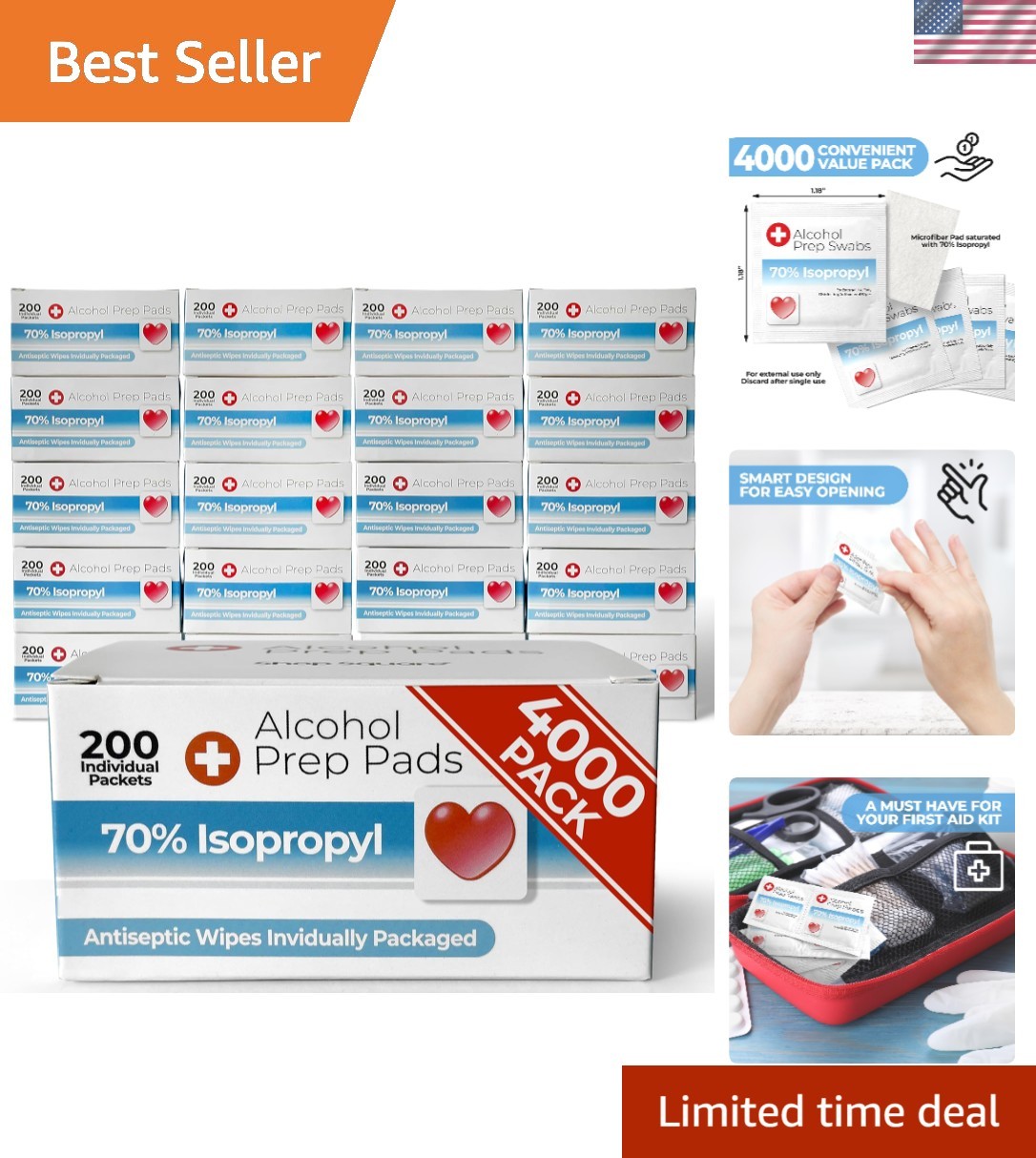 Alcohol Prep Pads - 70% Isopropyl Alcohol Wipes, 4000 Pack Individually Wrapp...