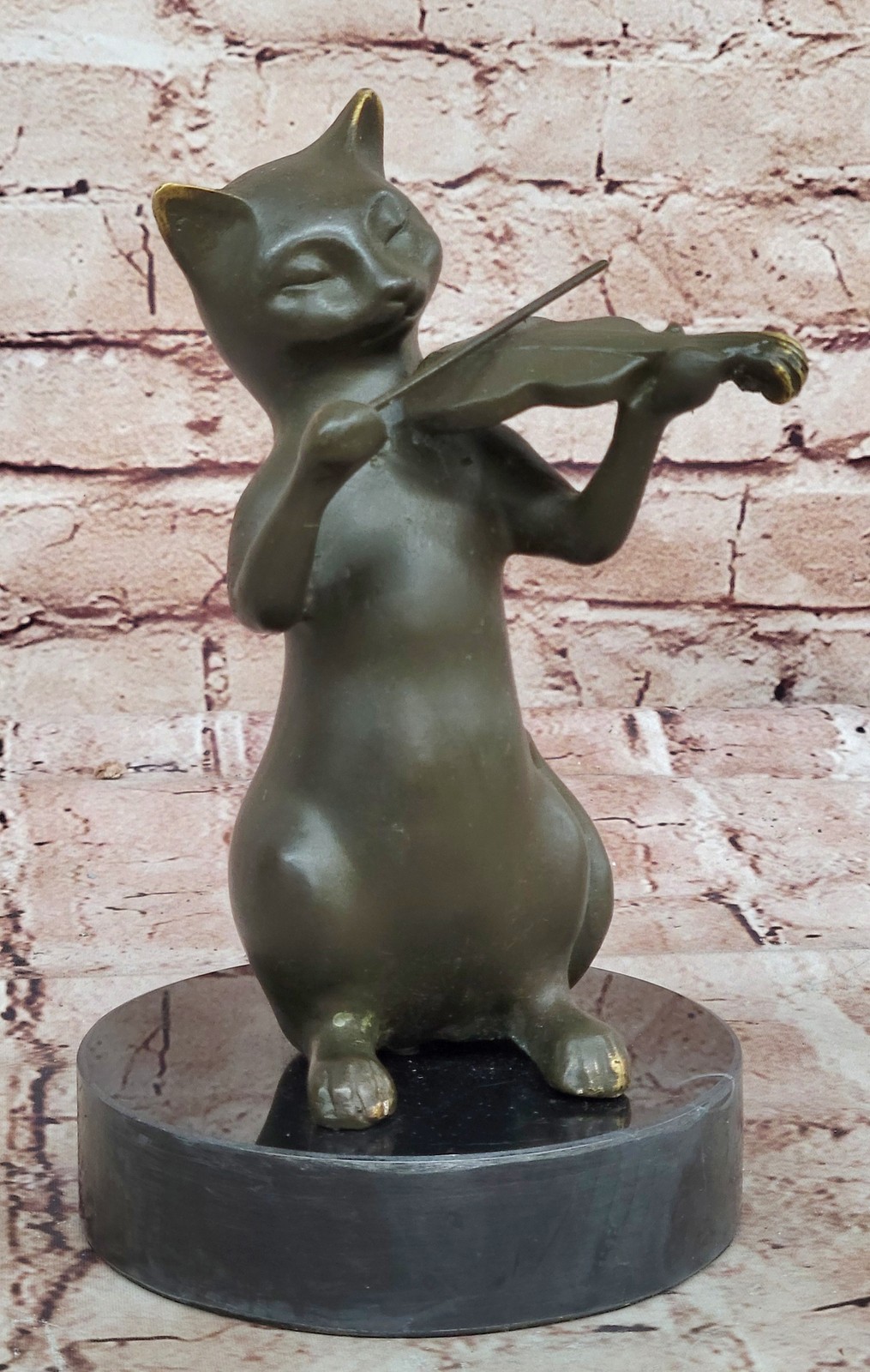 Miguel Lopez Bronze Sculpture – Cute Cat Violin Music Figurine Decoration